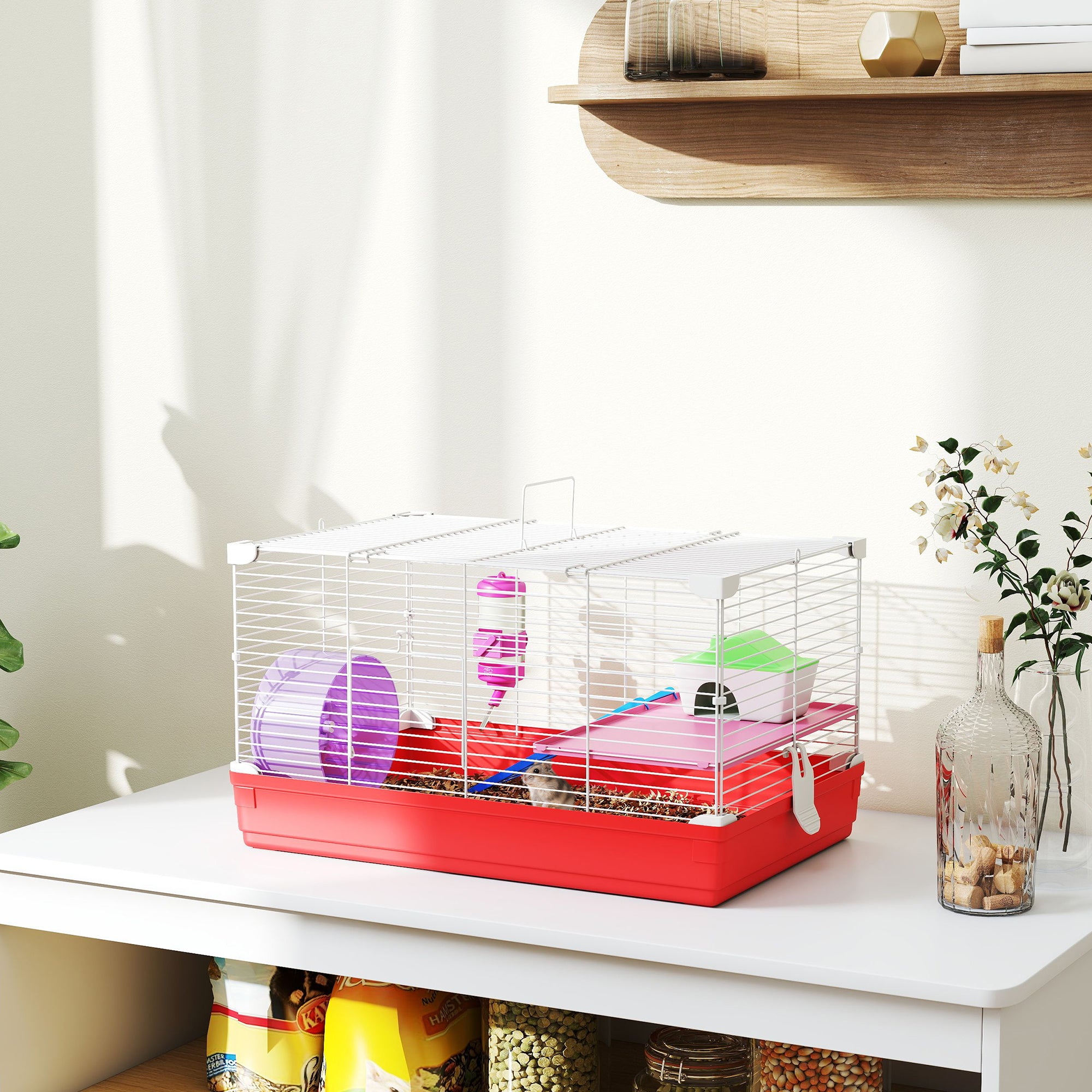 Gaiola para Hamster Casa 47x30x27cm - Branco e Vermelho