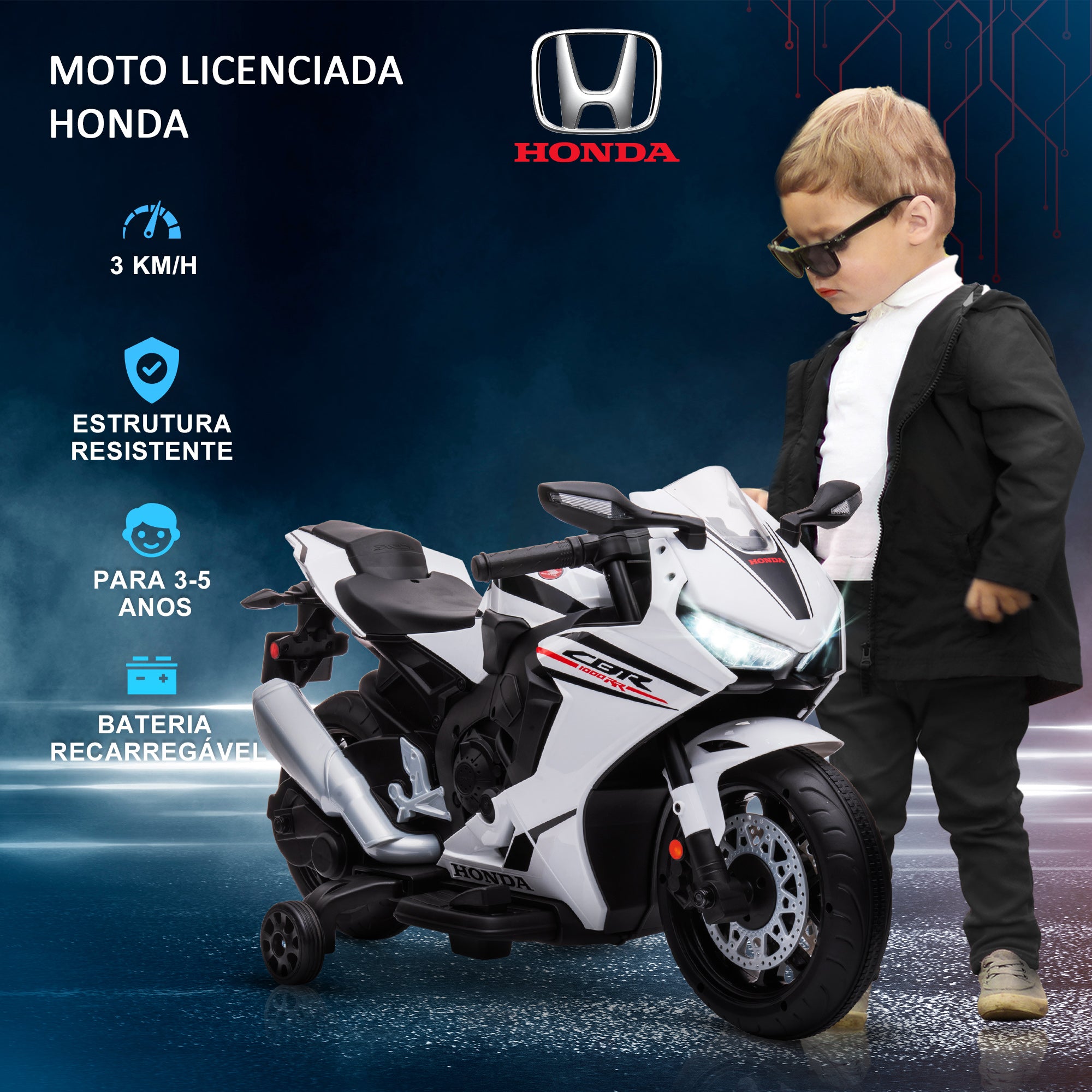 Mota Elétrica Infantil Branca 90x44x52cm para Crianças de 3-5 Anos