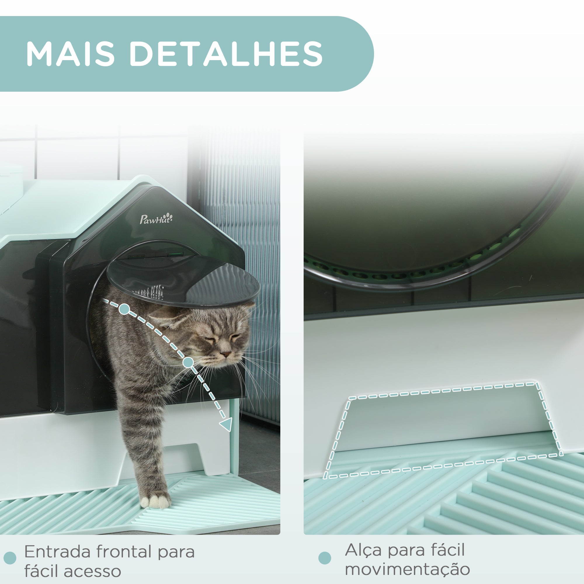 Caixa de Areia Fechada para Gatos – 47x45x42 cm – Azul Claro – Plástico PP