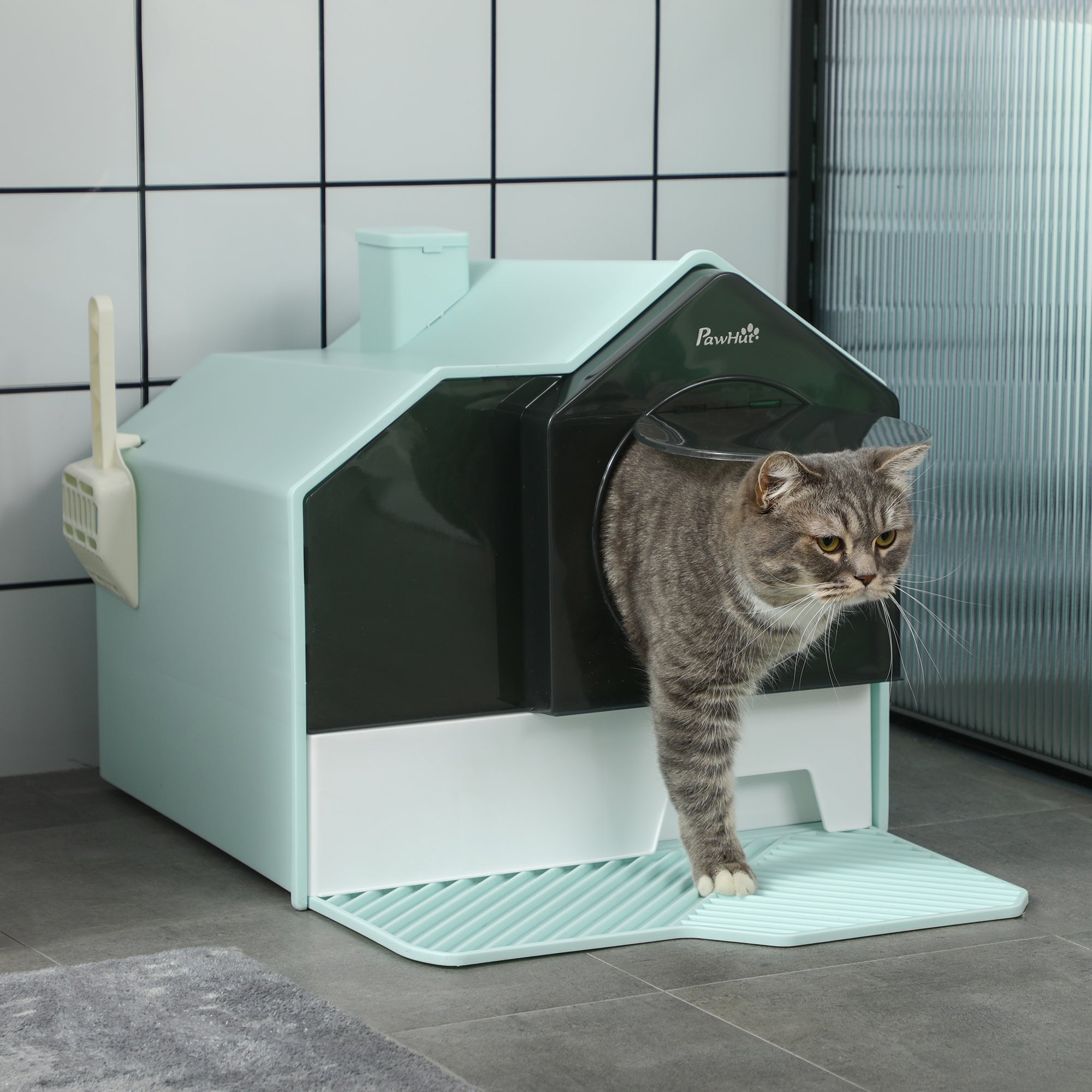 Caixa de Areia Fechada para Gatos – 47x45x42 cm – Azul Claro – Plástico PP