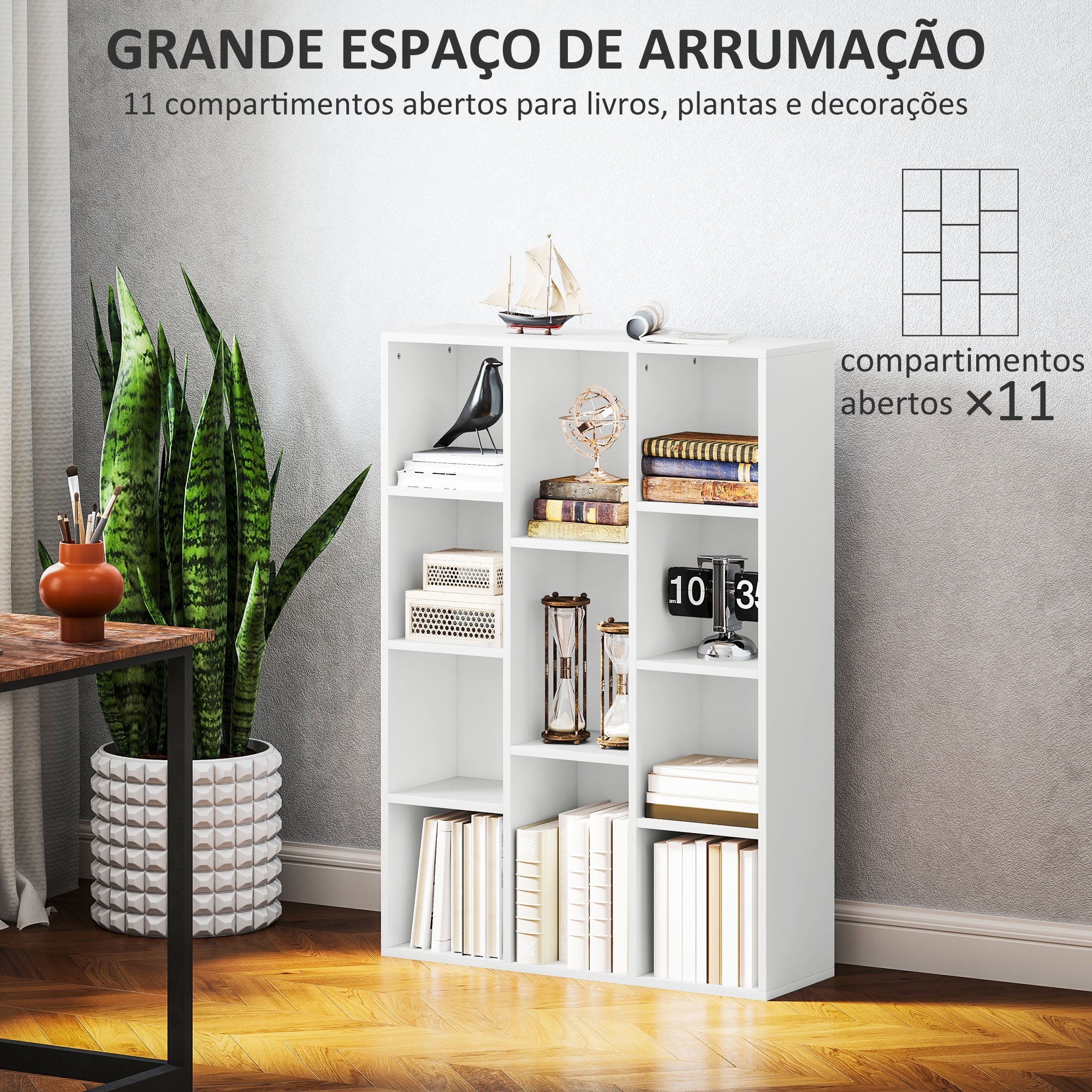 Estante de 3 Níveis para Livros 74,3x24x106 cm - Branco