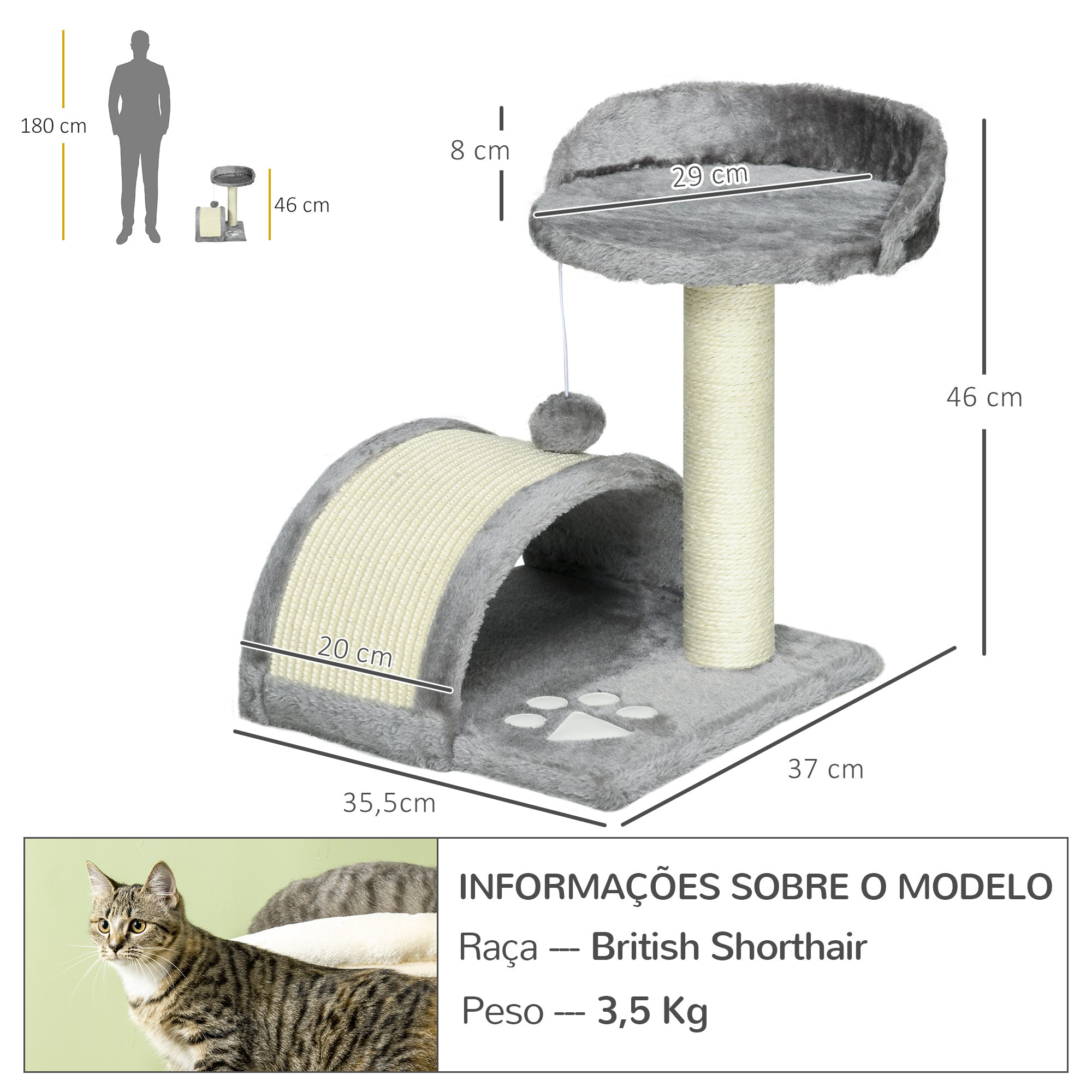 Arranhador para Gatos Compacto Cinza 35,5x37x46 cm