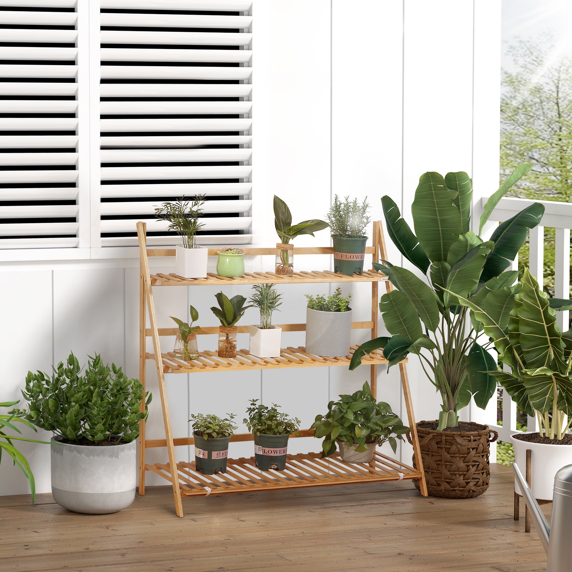 Suporte para Plantas – 98x37x96,5cm – Cor de Madeira Natural – Bambu