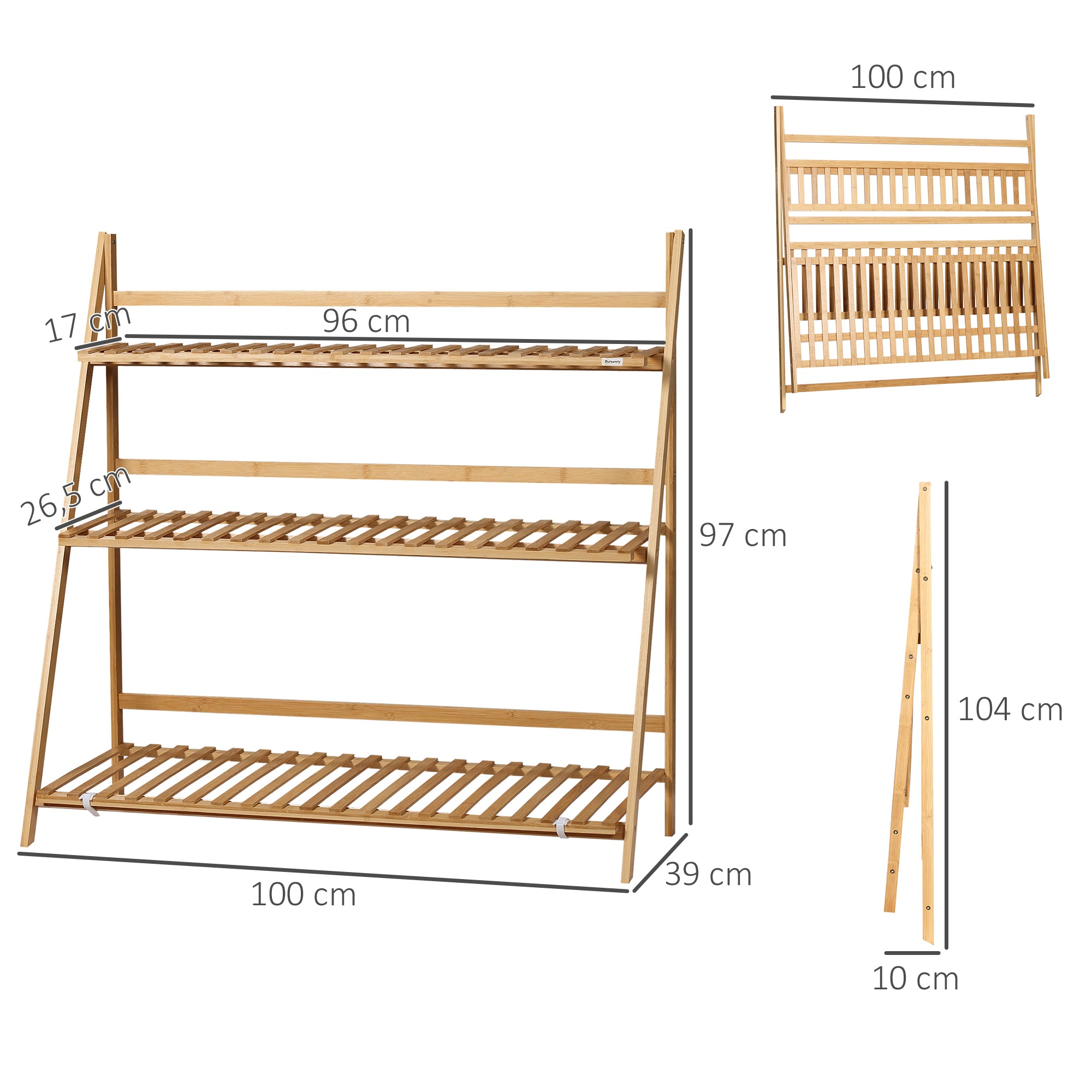 Suporte para Plantas – 98x37x96,5cm – Cor de Madeira Natural – Bambu