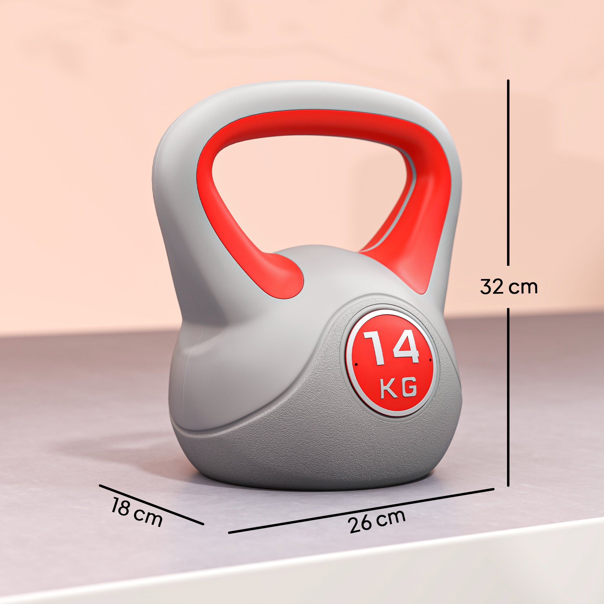 Kettlebell 14 kg Vermelho e Cinza 26x18x32 cm