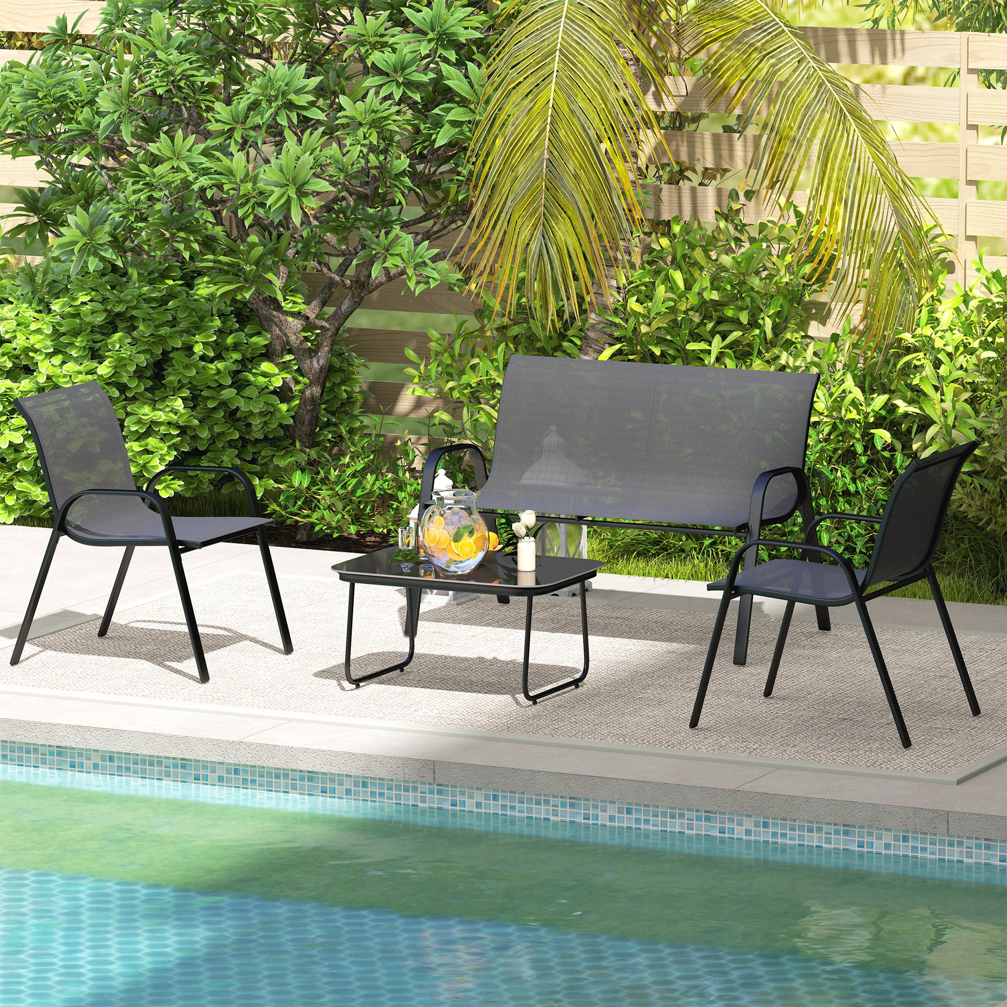Conjunto de Jardim Exterior 4 Peças Preto 113x66x79 cm