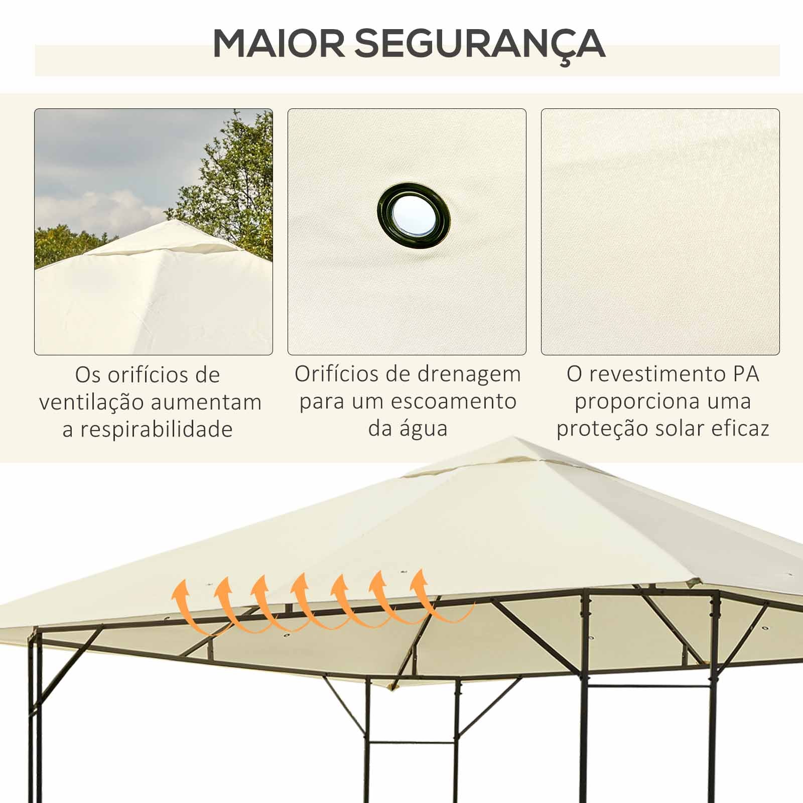 Pérgola de Jardim 300x300x260 cm Cor Creme Branco - Estrutura de Aço e Toldo UV