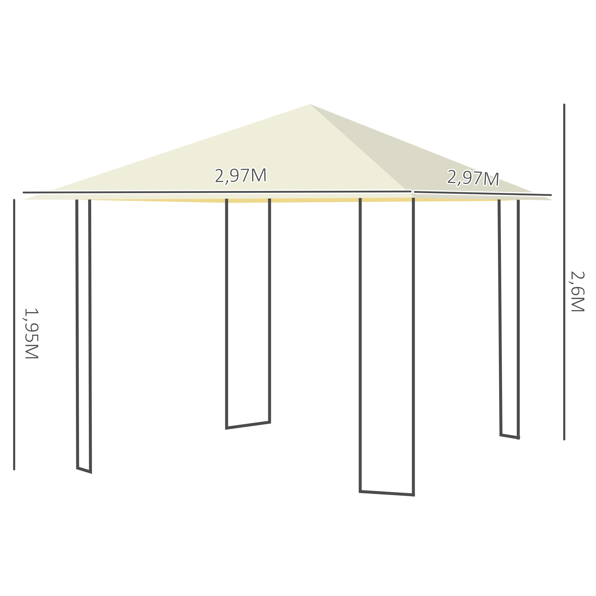 Pérgola de Jardim 300x300x260 cm Cor Creme Branco - Estrutura de Aço e Toldo UV