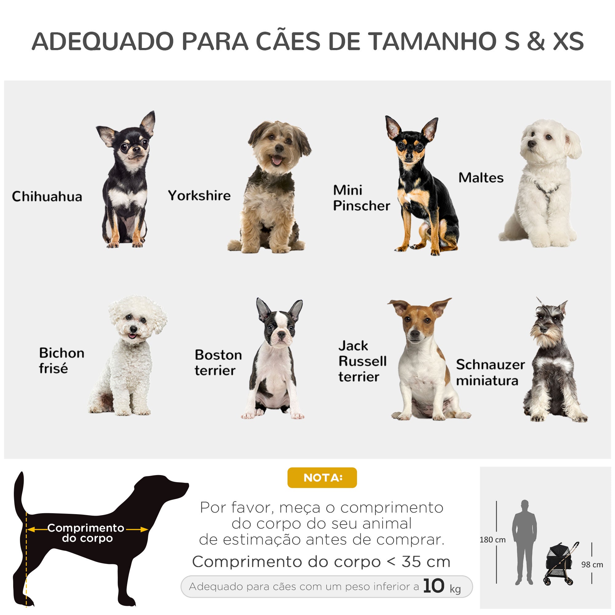 Carrinho para Animais de Estimação 3 em 1 – 82x49,5x98cm – Preto – Aço e Tecido Oxford