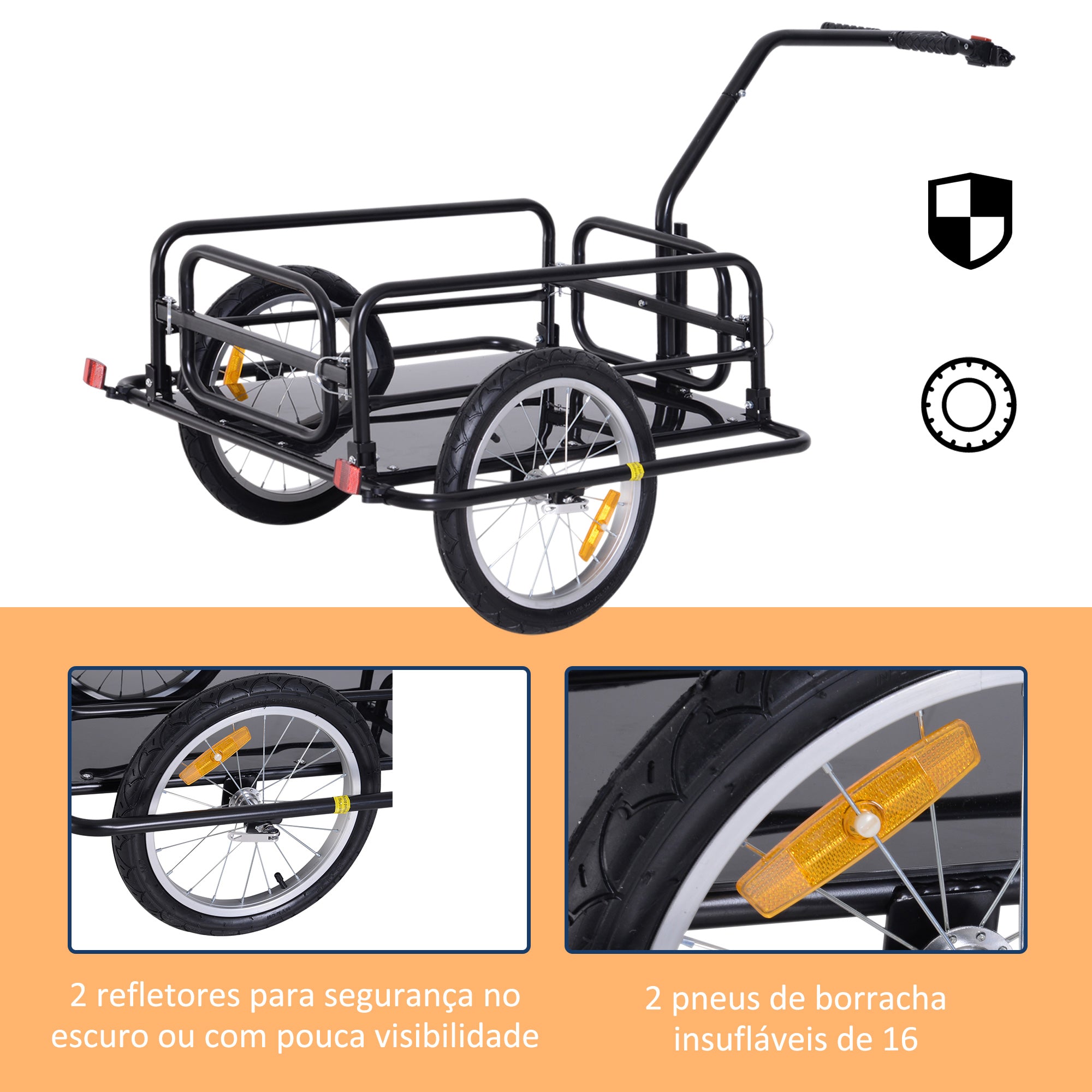 Reboque de Carga para Bicicleta 155x71,5x77 cm - Preto