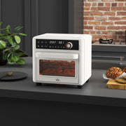 Mini Forno Elétrico Multifuncional – 33,5x32x32,5 cm – Branco – Metal, vidro temperado, aço inoxidável, esmalte