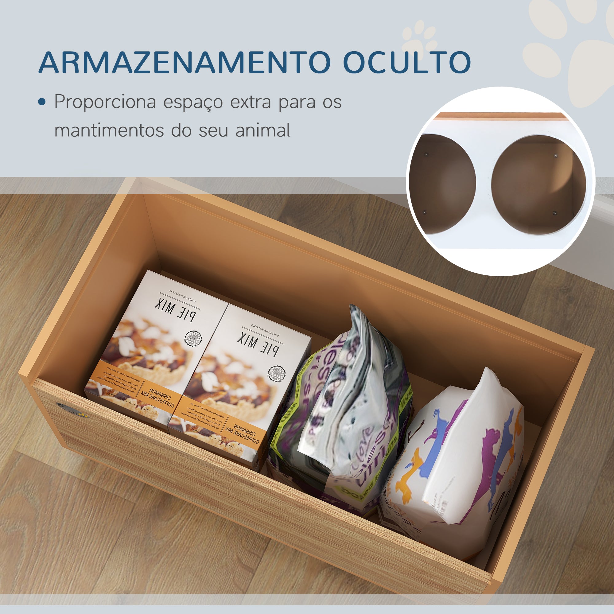 Comedouro Elevado para Cães Grandes – 60x30x35,5 cm – Cor de Madeira Natural – MDF e metal