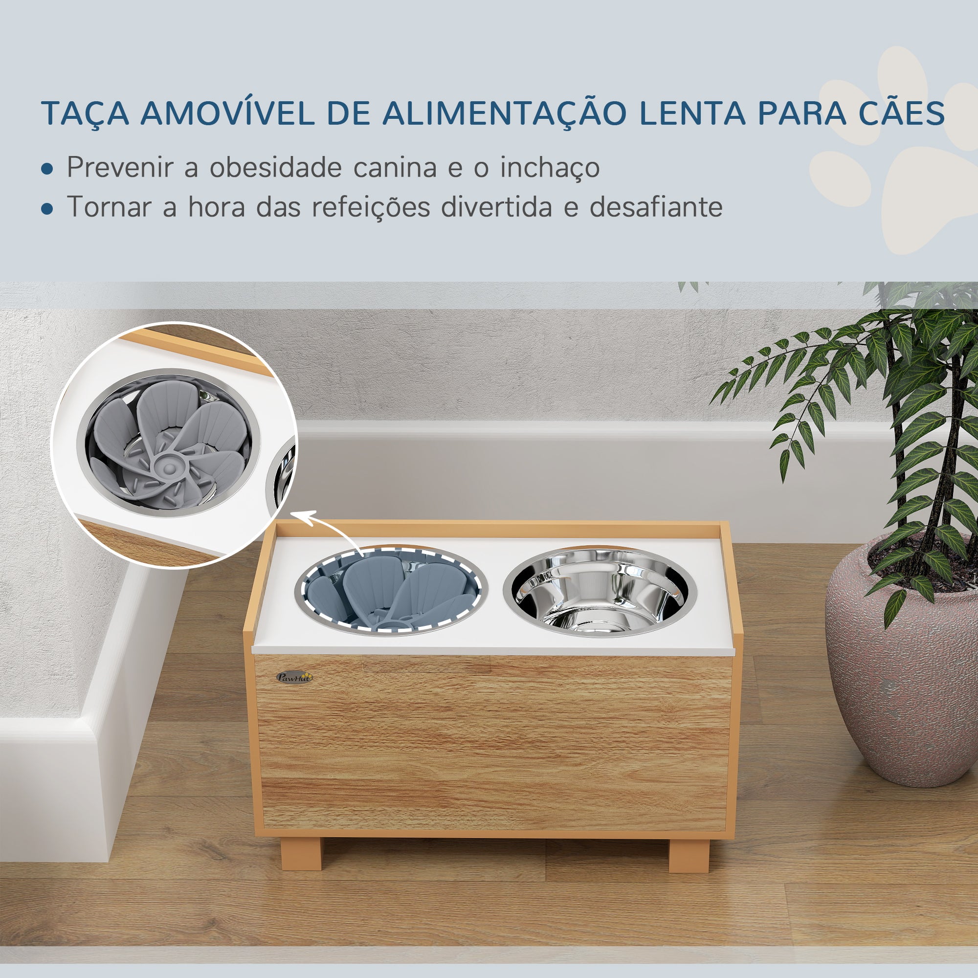 Comedouro Elevado para Cães Grandes – 60x30x35,5 cm – Cor de Madeira Natural – MDF e metal