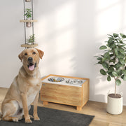 Comedouro Elevado para Cães Grandes – 60x30x35,5 cm – Cor de Madeira Natural – MDF e metal