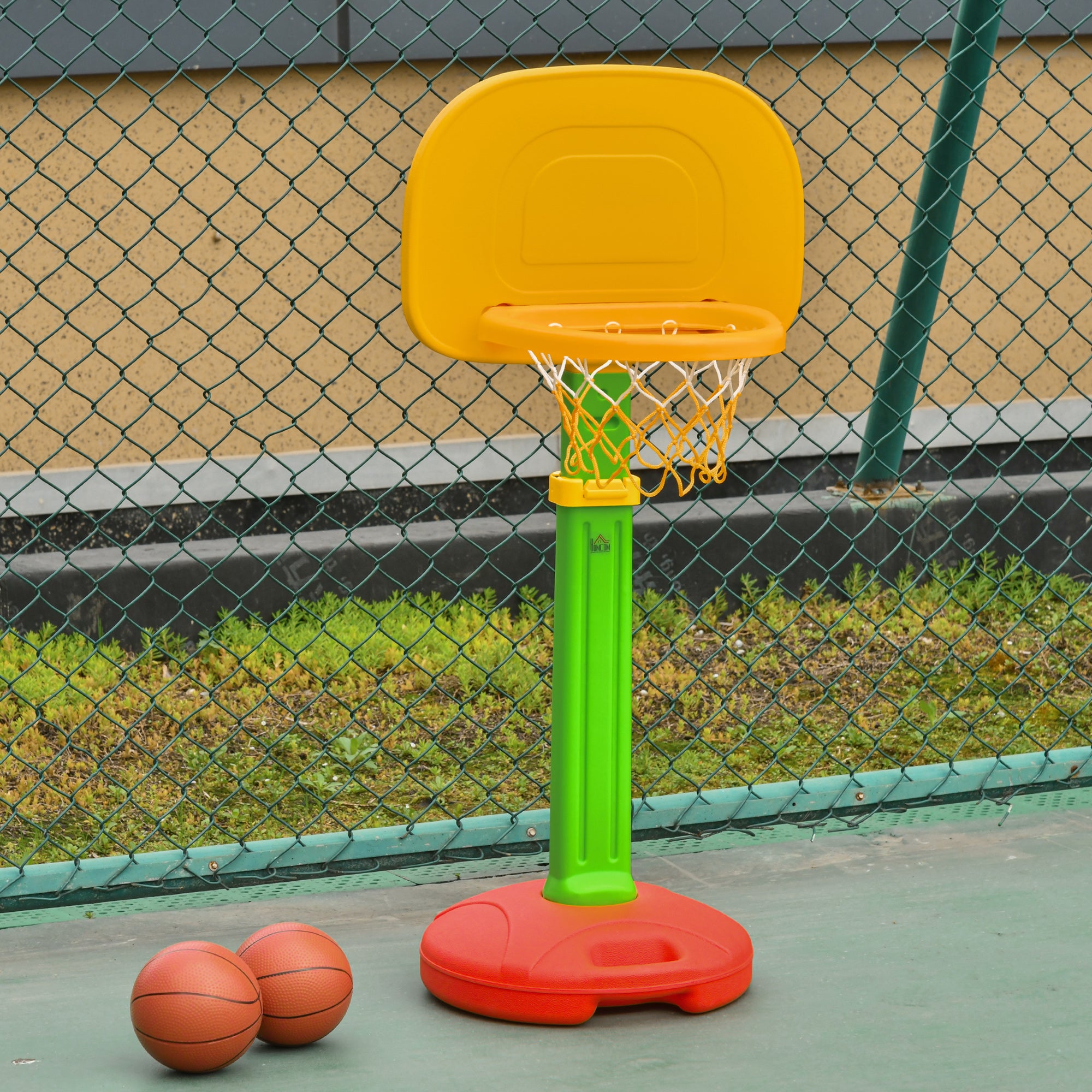 Tabela de Basquetebol Infantil Altura Ajustável 52.5x44x160cm Amarelo Verde Vermelho