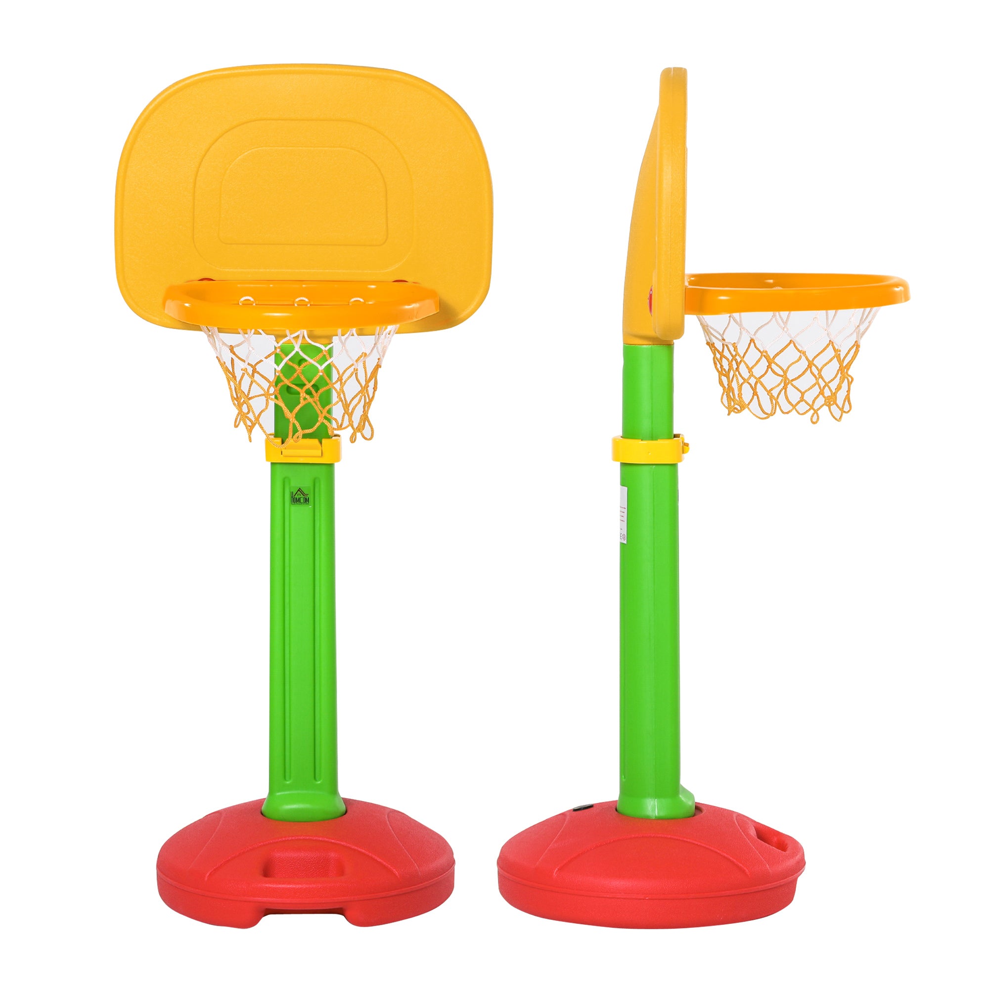 Tabela de Basquetebol Infantil Altura Ajustável 52.5x44x160cm Amarelo Verde Vermelho