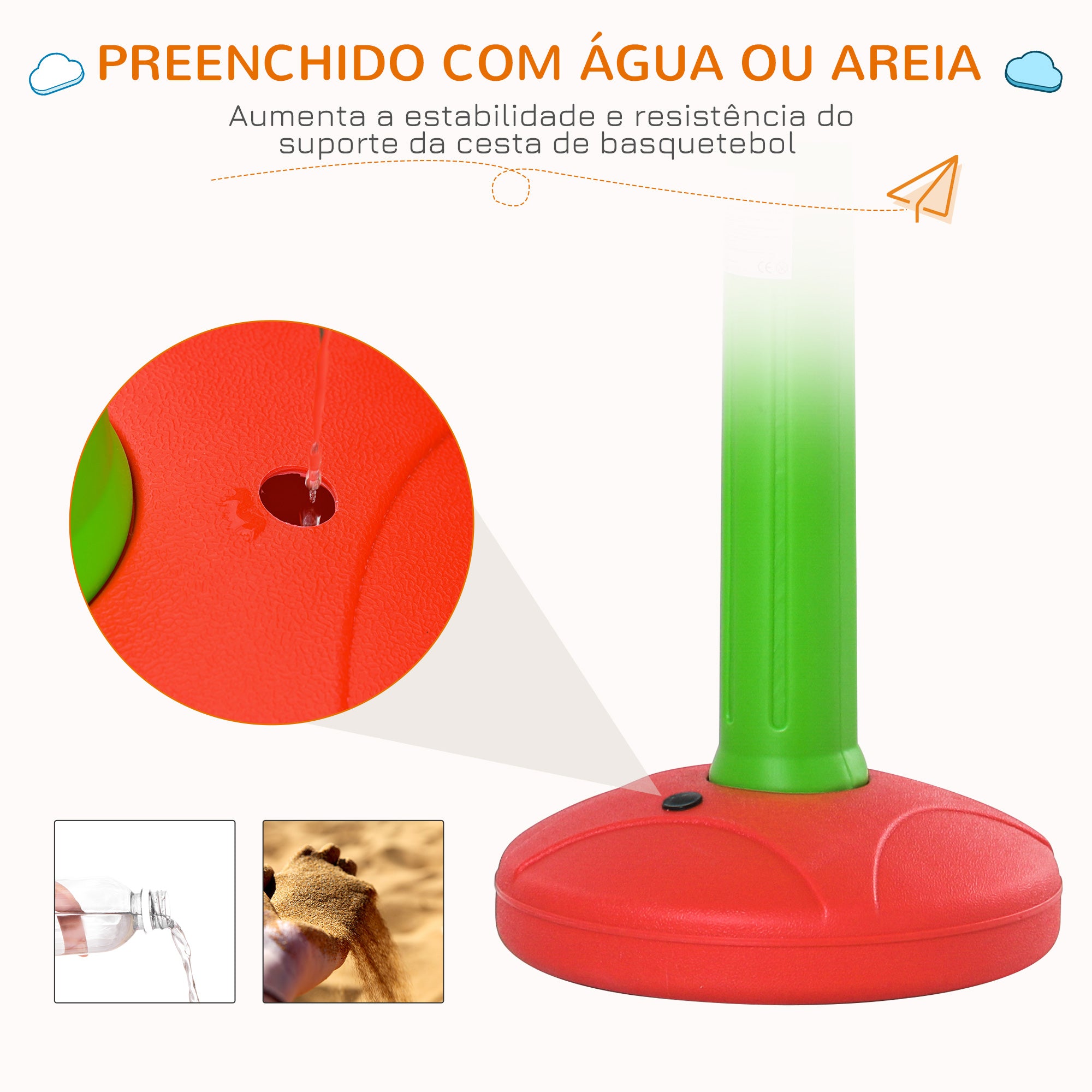 Tabela de Basquetebol Infantil Altura Ajustável 52.5x44x160cm Amarelo Verde Vermelho