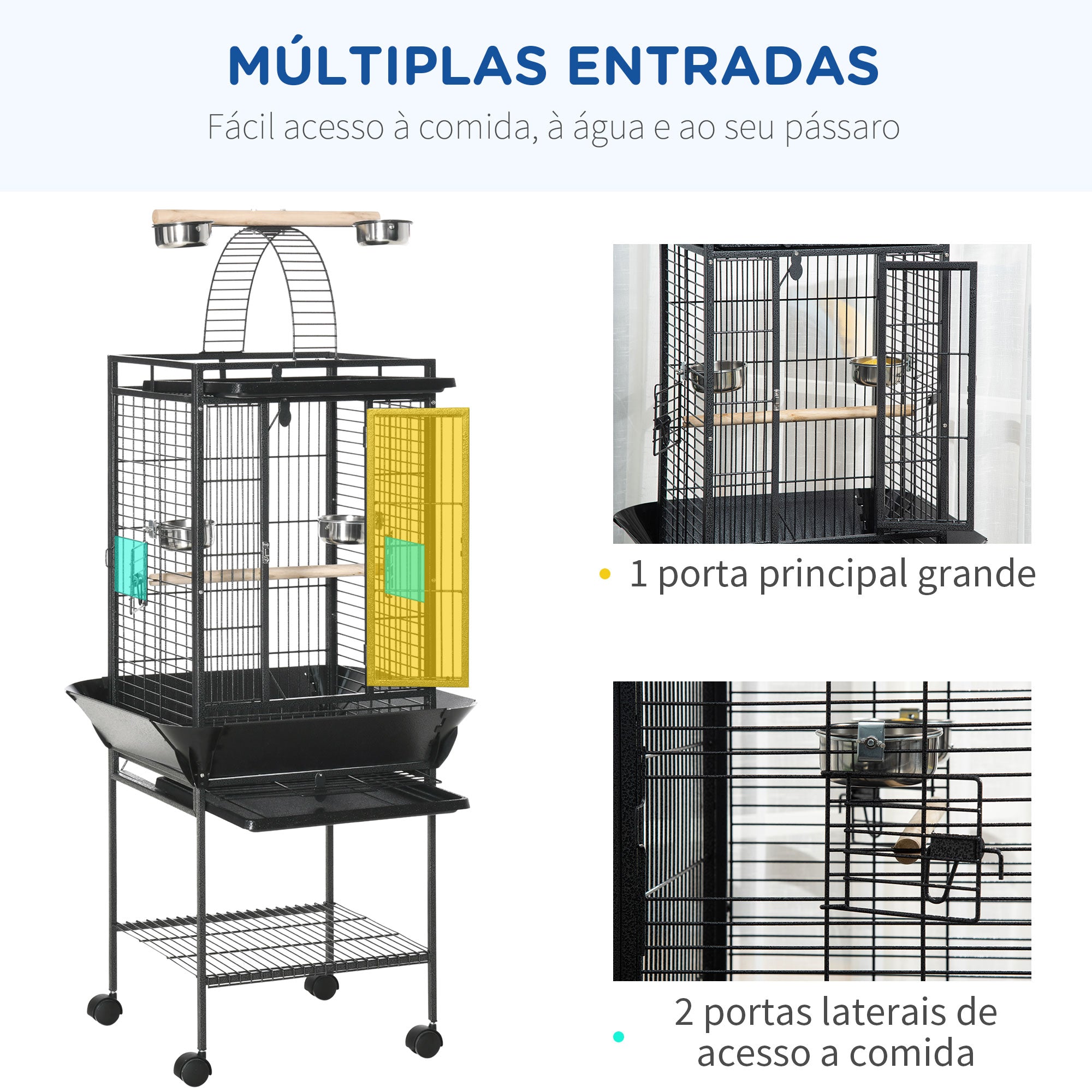 Gaiola para Pássaros – 64x64x155 cm – Cinzento – Aço