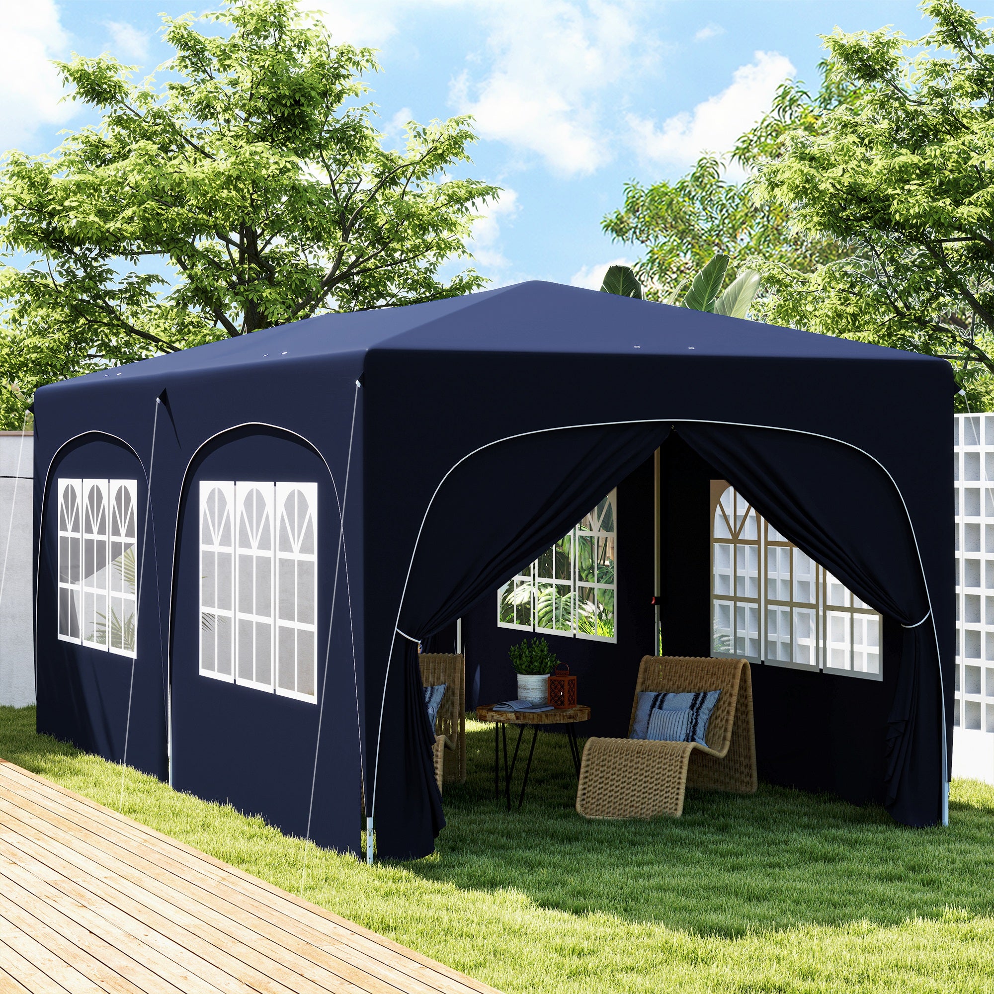 Tenda Dobrável – 597x300x270 cm – Azul Escuro – Metal e tecido Oxford
