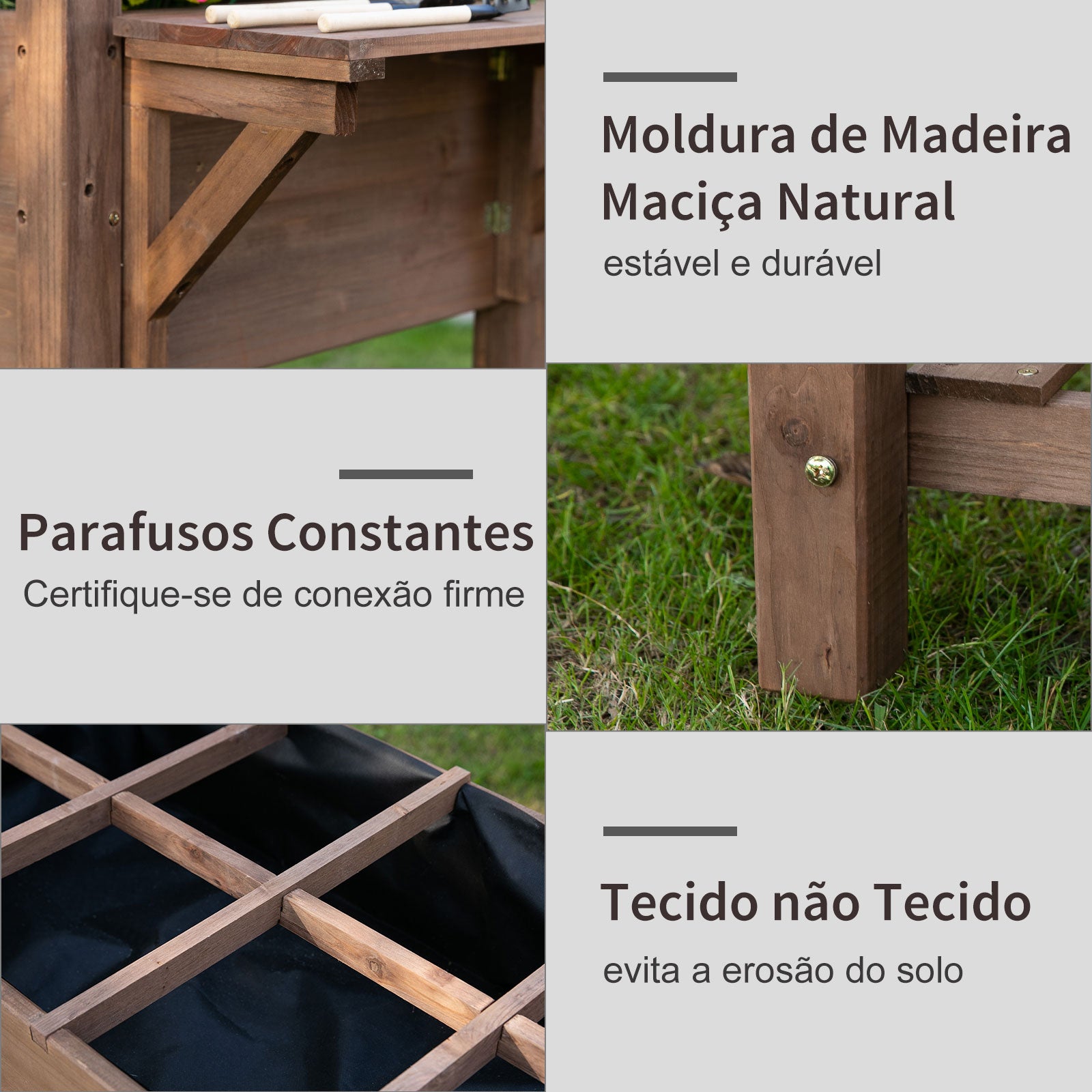 Horta Vertical de Madeira Maciça Marrom 123x54x74 cm