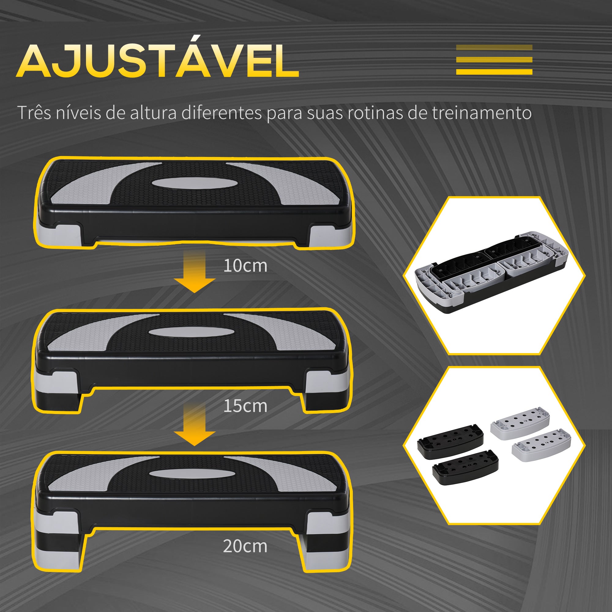 Step Aeróbico Plataforma Step Preto e Cinza 80x31x10-20cm