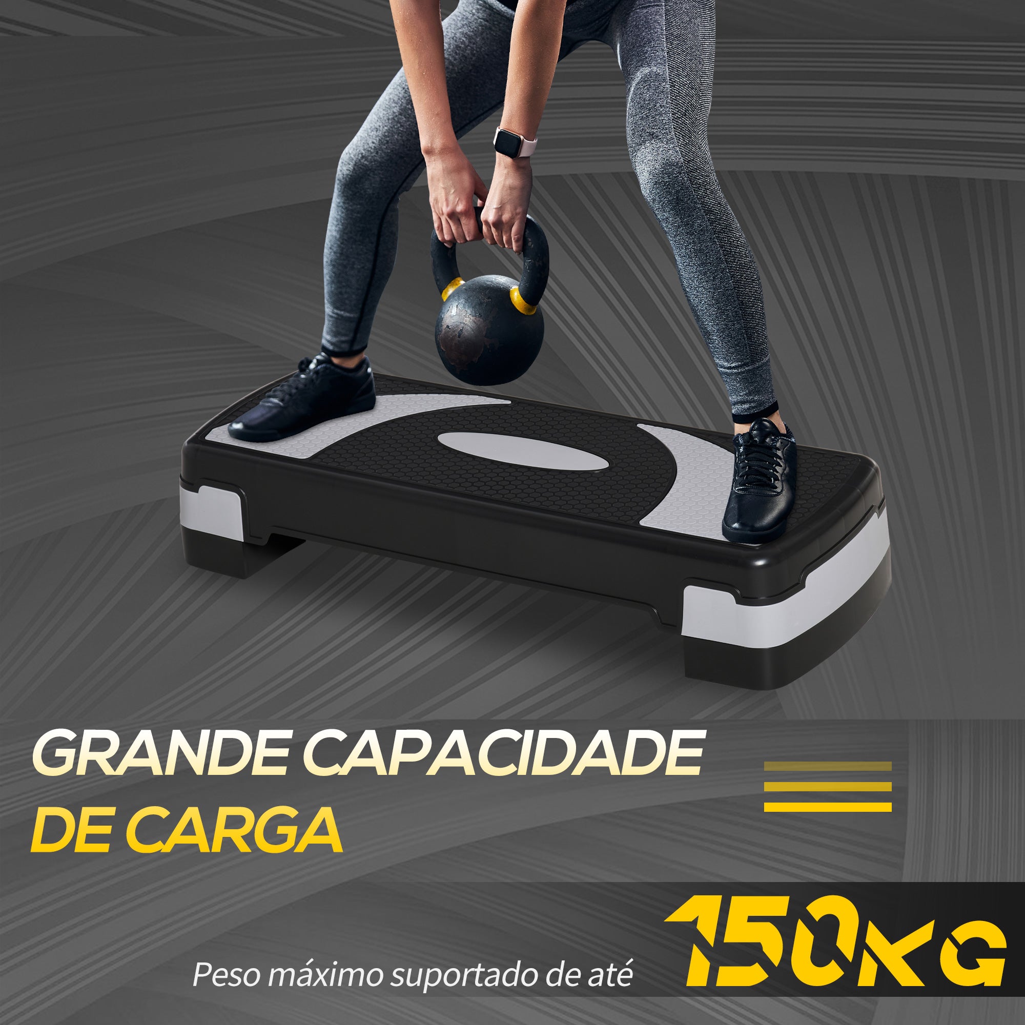 Step Aeróbico Plataforma Step Preto e Cinza 80x31x10-20cm