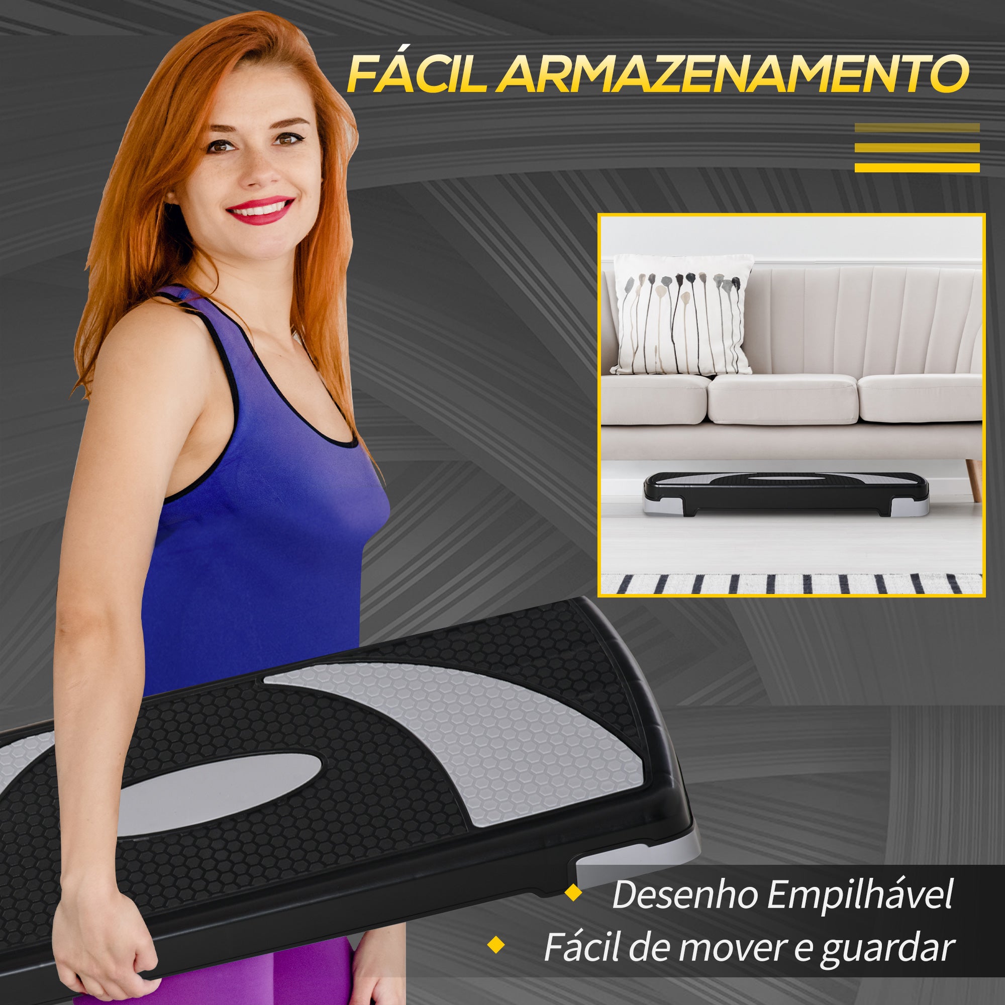 Step Aeróbico Plataforma Step Preto e Cinza 80x31x10-20cm