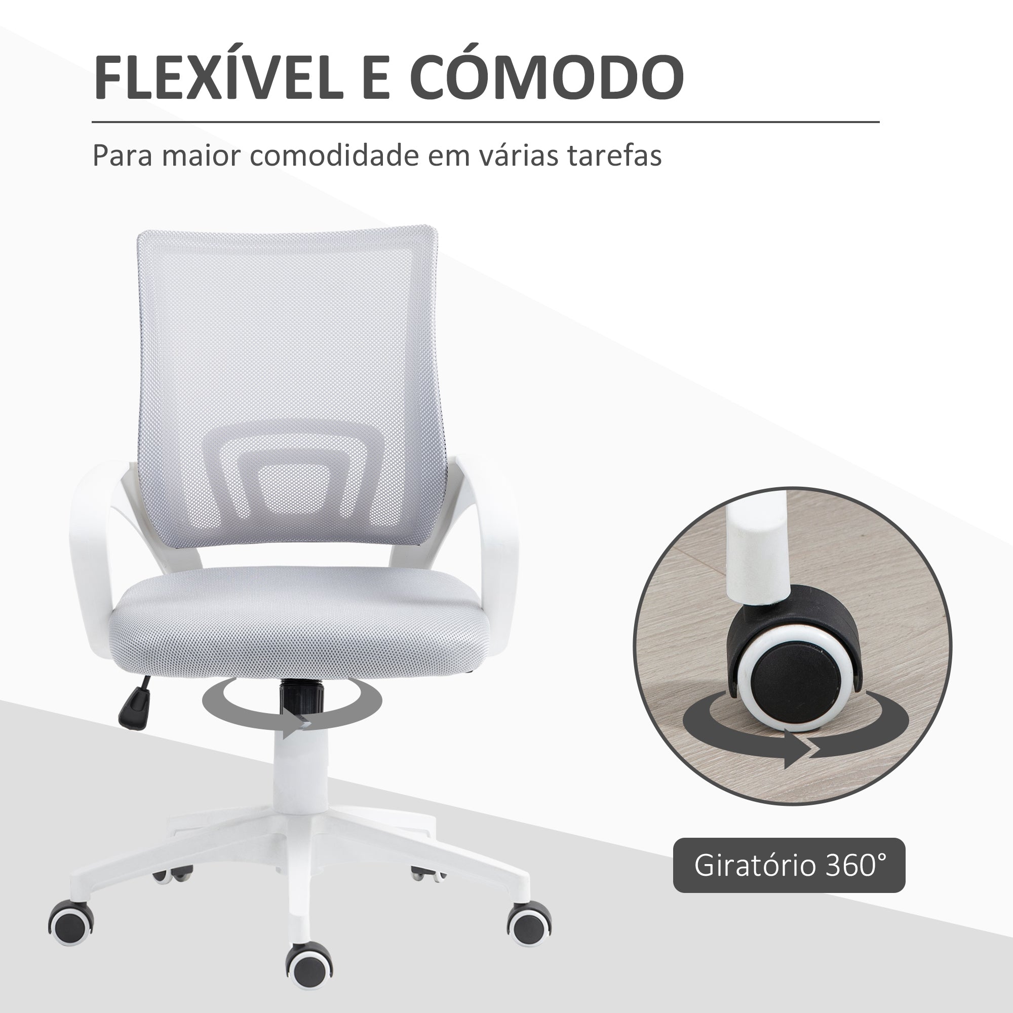 Cadeira de Escritório – 57x55x89-109 cm – Cinza – Malha