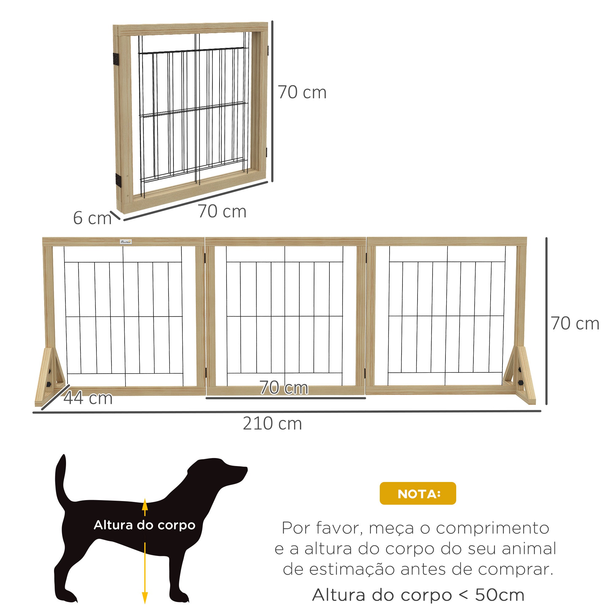 Barreira para Cães de Madeira – 210x44x70 cm – Cor de Madeira Natural