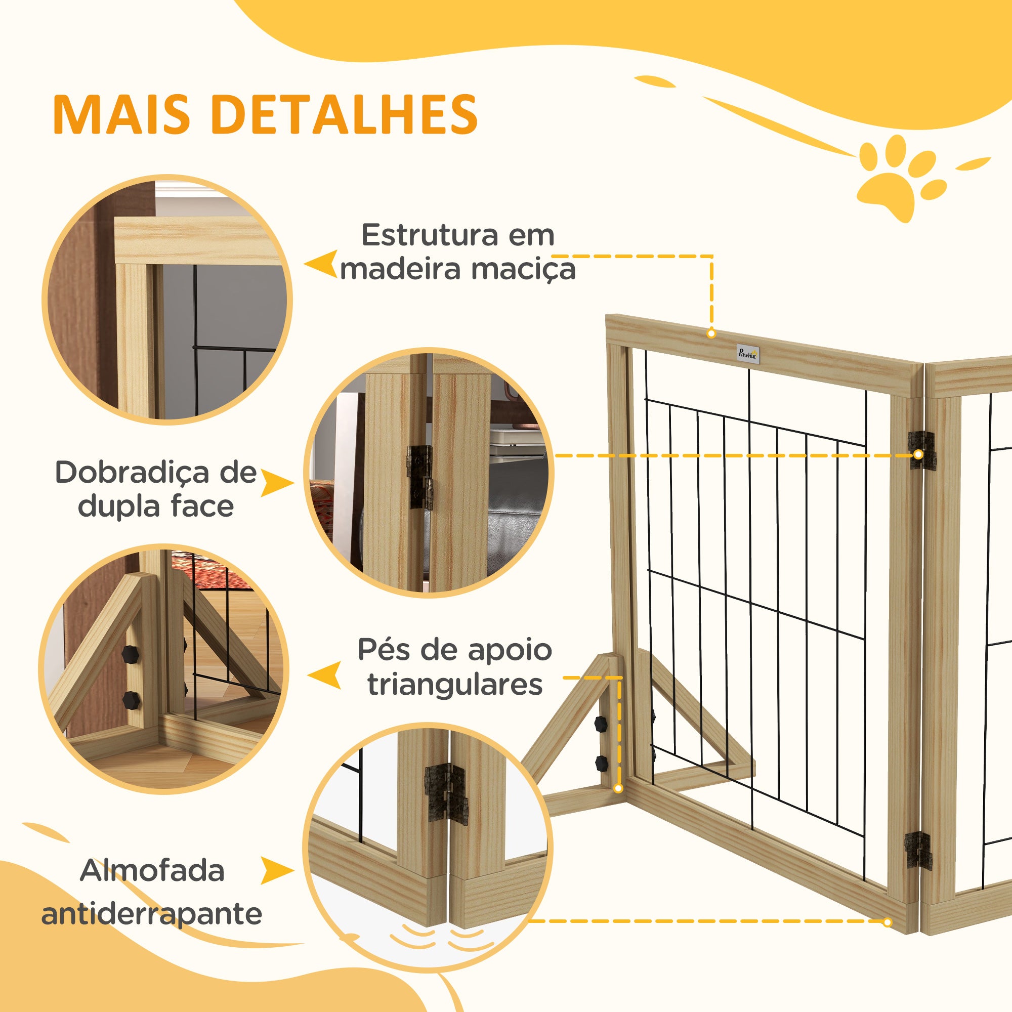 Barreira para Cães de Madeira – 210x44x70 cm – Cor de Madeira Natural