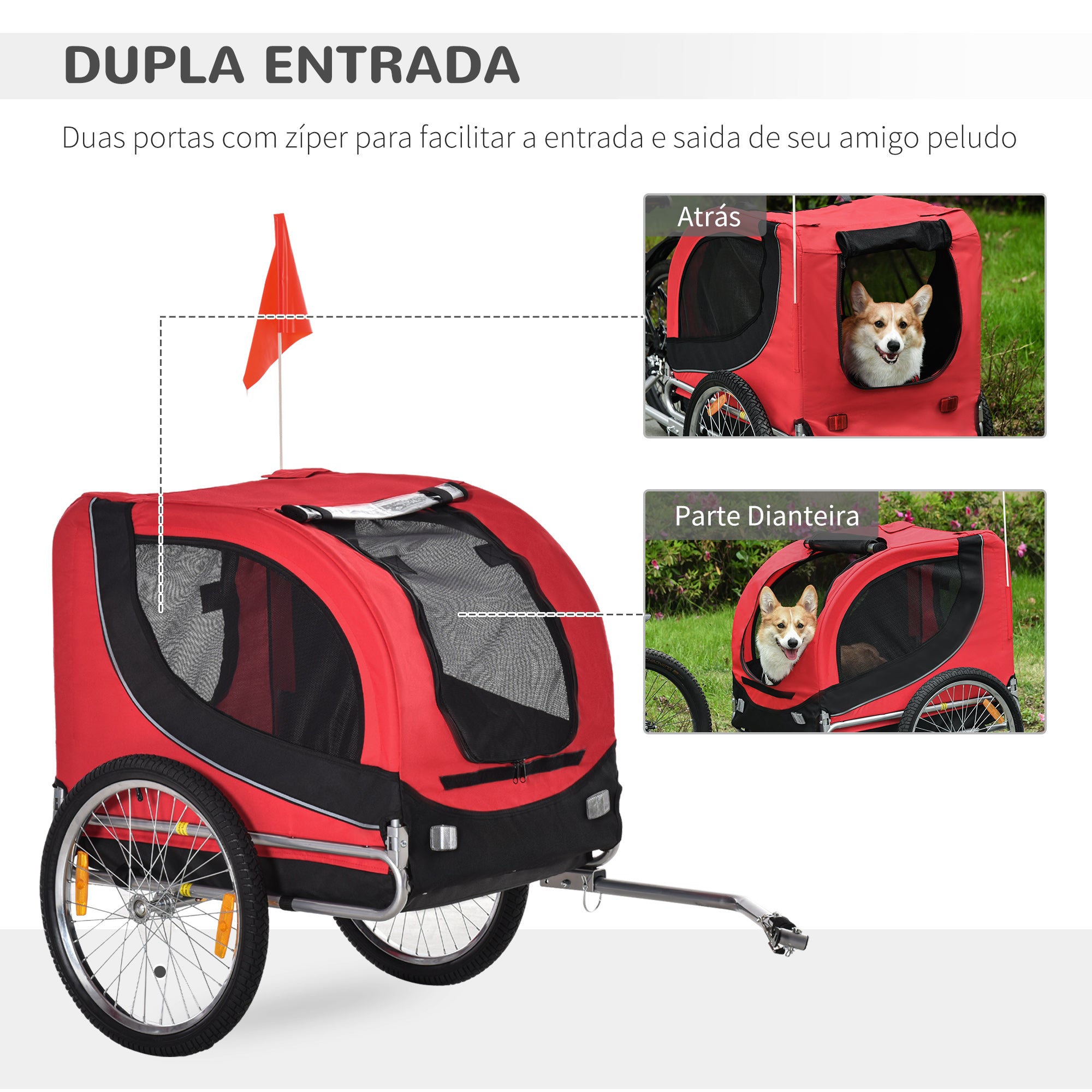 Reboque de Bicicleta para Cães 130x73x90cm Vermelho e Preto
