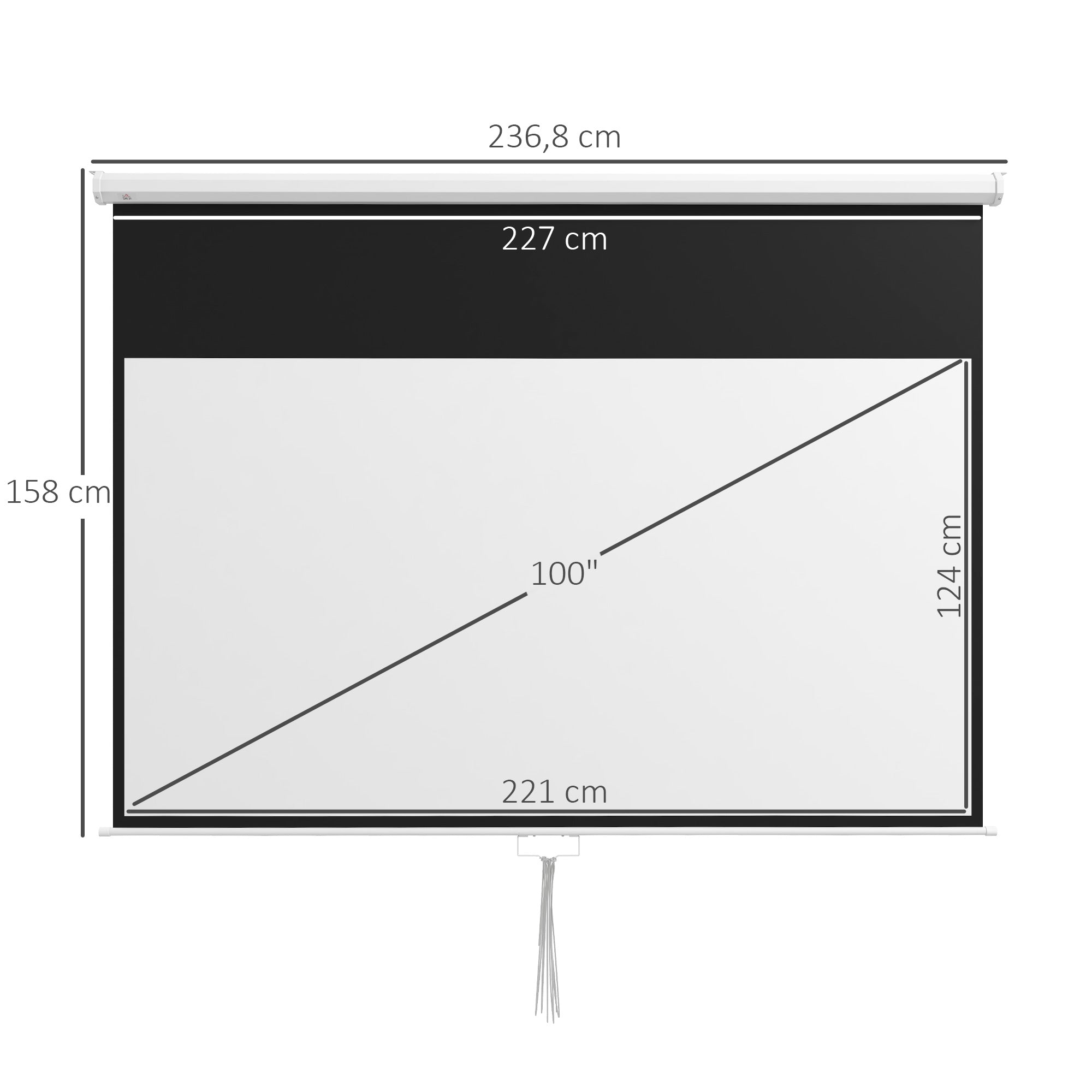 Tela de Projeção Manual – 236,8x8x158 cm – Branca – Plástico