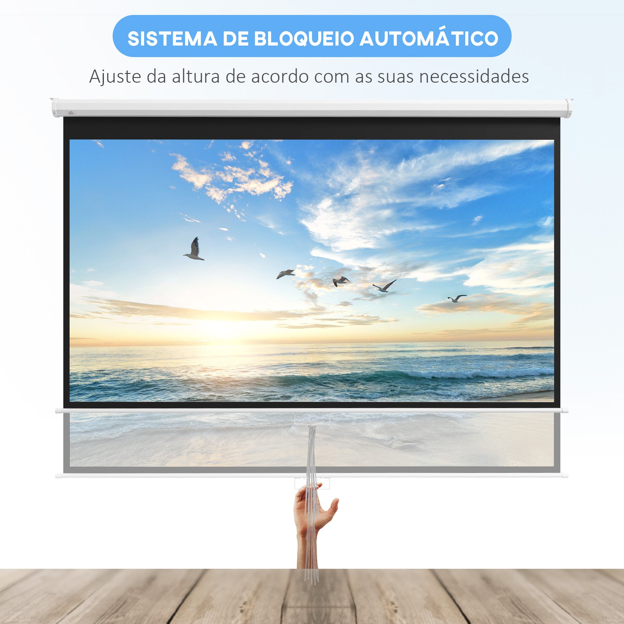 Tela de Projeção Manual – 236,8x8x158 cm – Branca – Plástico