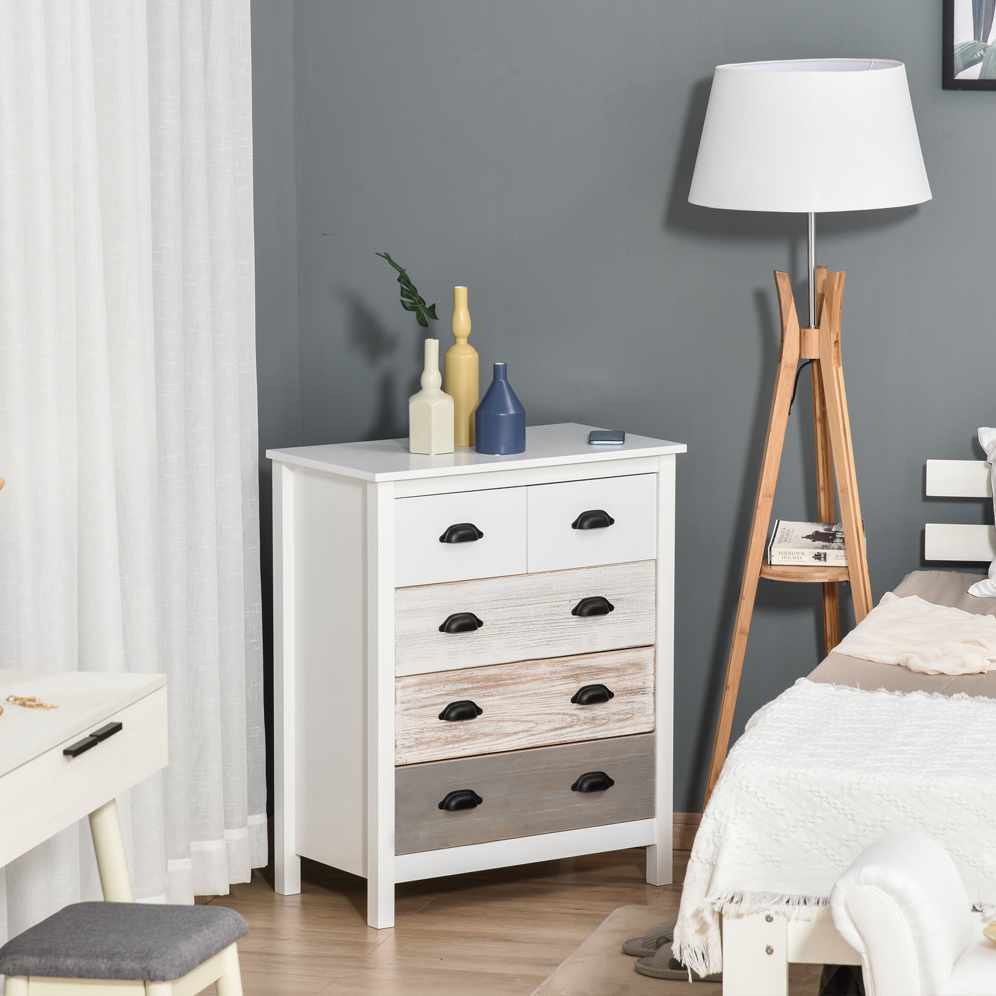 Cómoda Vintage – 70x38x85 cm – Branco – MDF e madeira de pinho