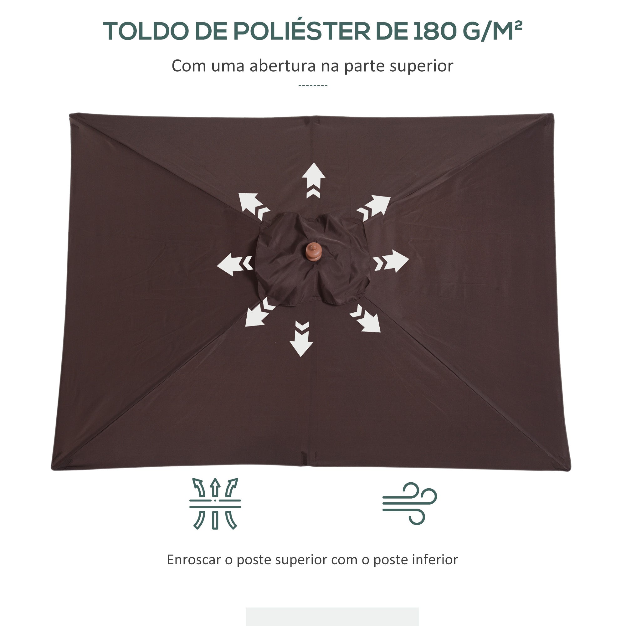 Chapéu de Sol Retangular Marrom 200x150x230 cm