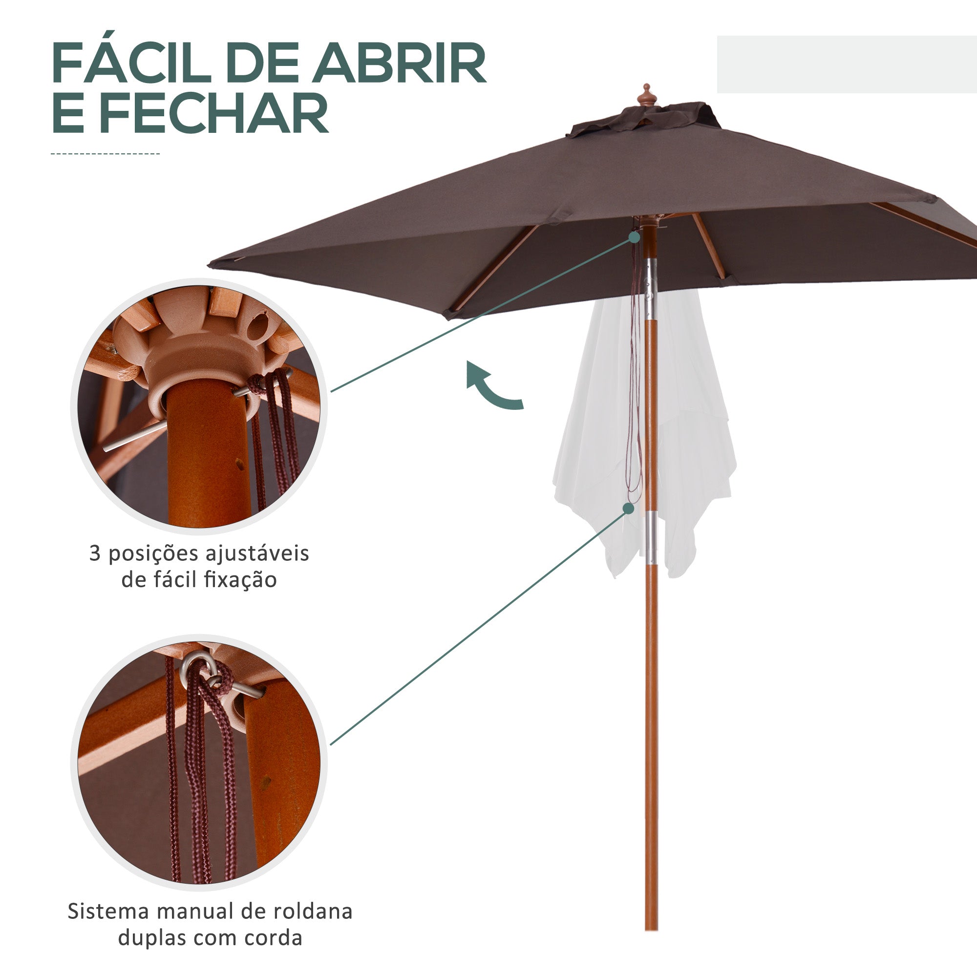 Chapéu de Sol Retangular Marrom 200x150x230 cm