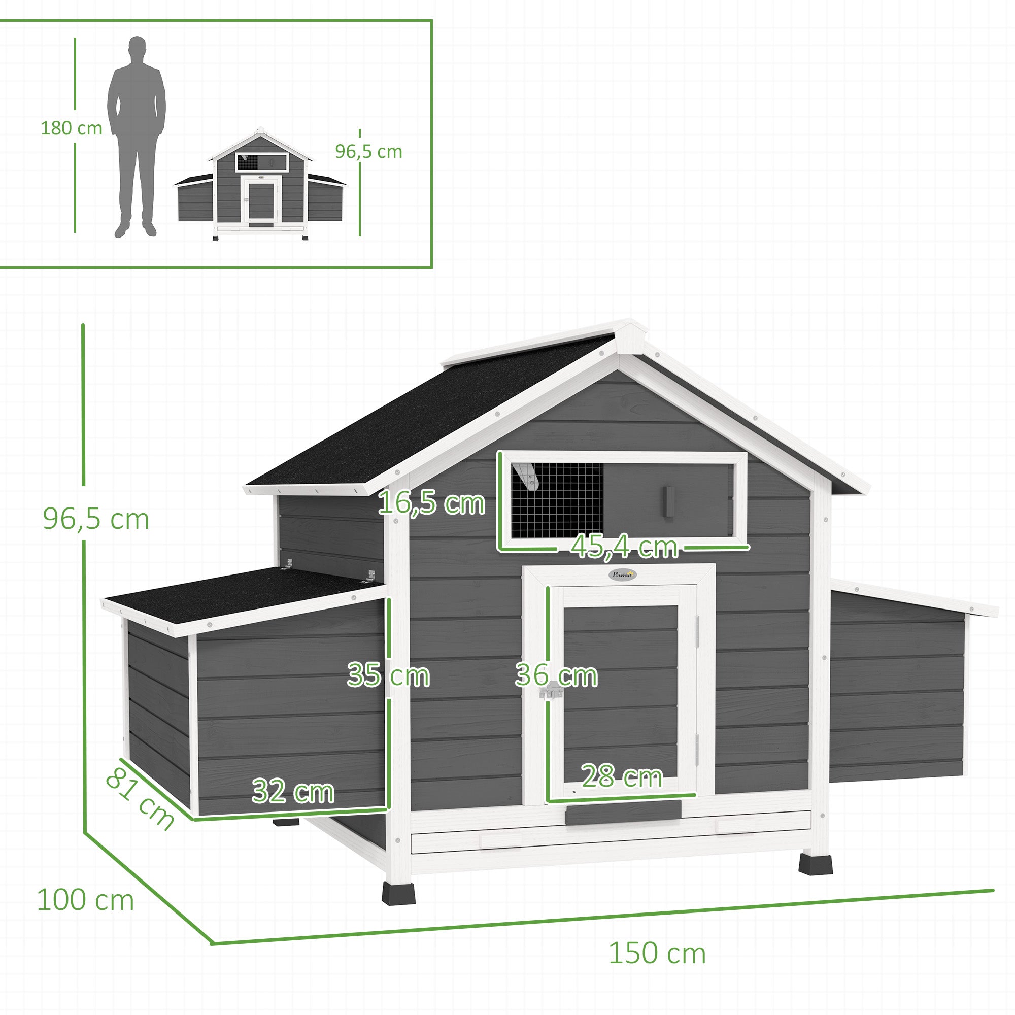 Galinheiro Exterior em Madeira – 150x100x96,5 cm – Cinzento