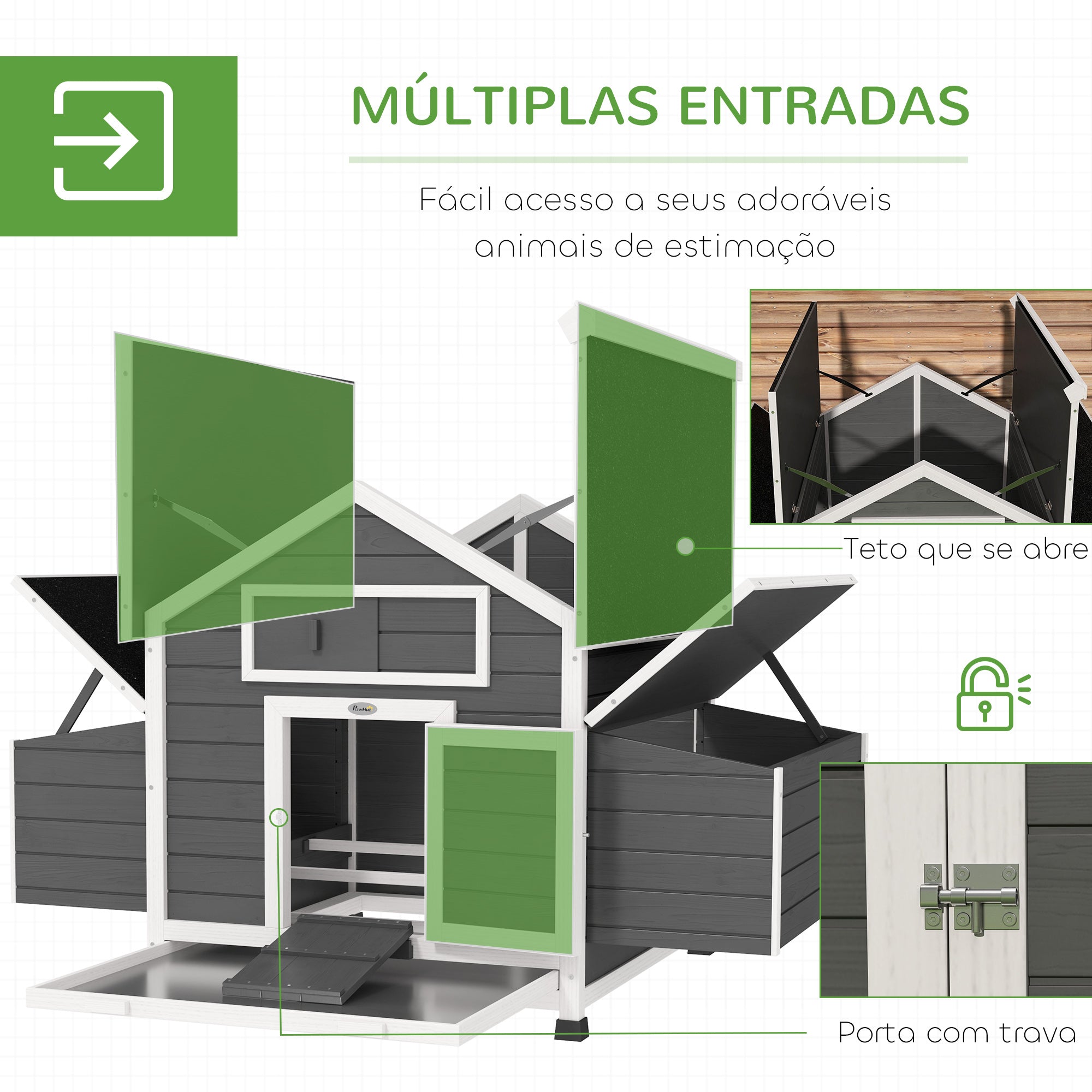 Galinheiro Exterior em Madeira – 150x100x96,5 cm – Cinzento