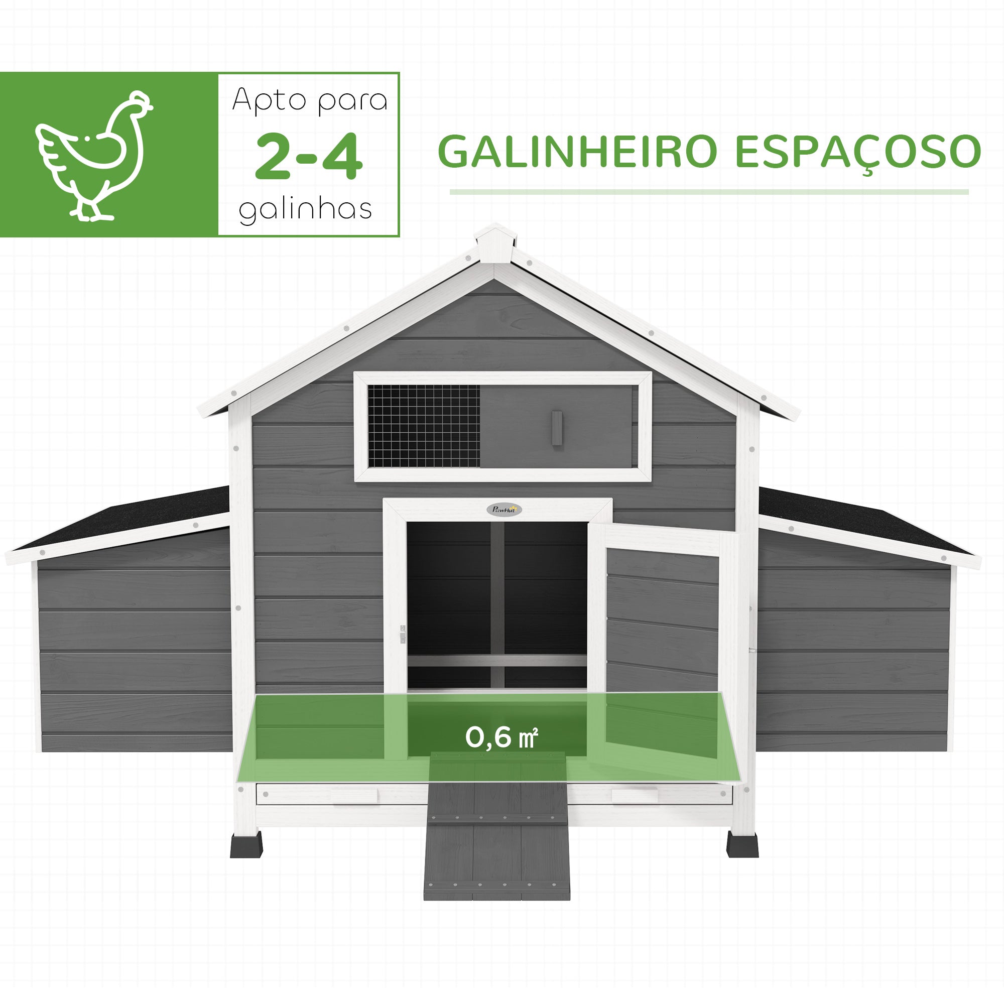 Galinheiro Exterior em Madeira – 150x100x96,5 cm – Cinzento