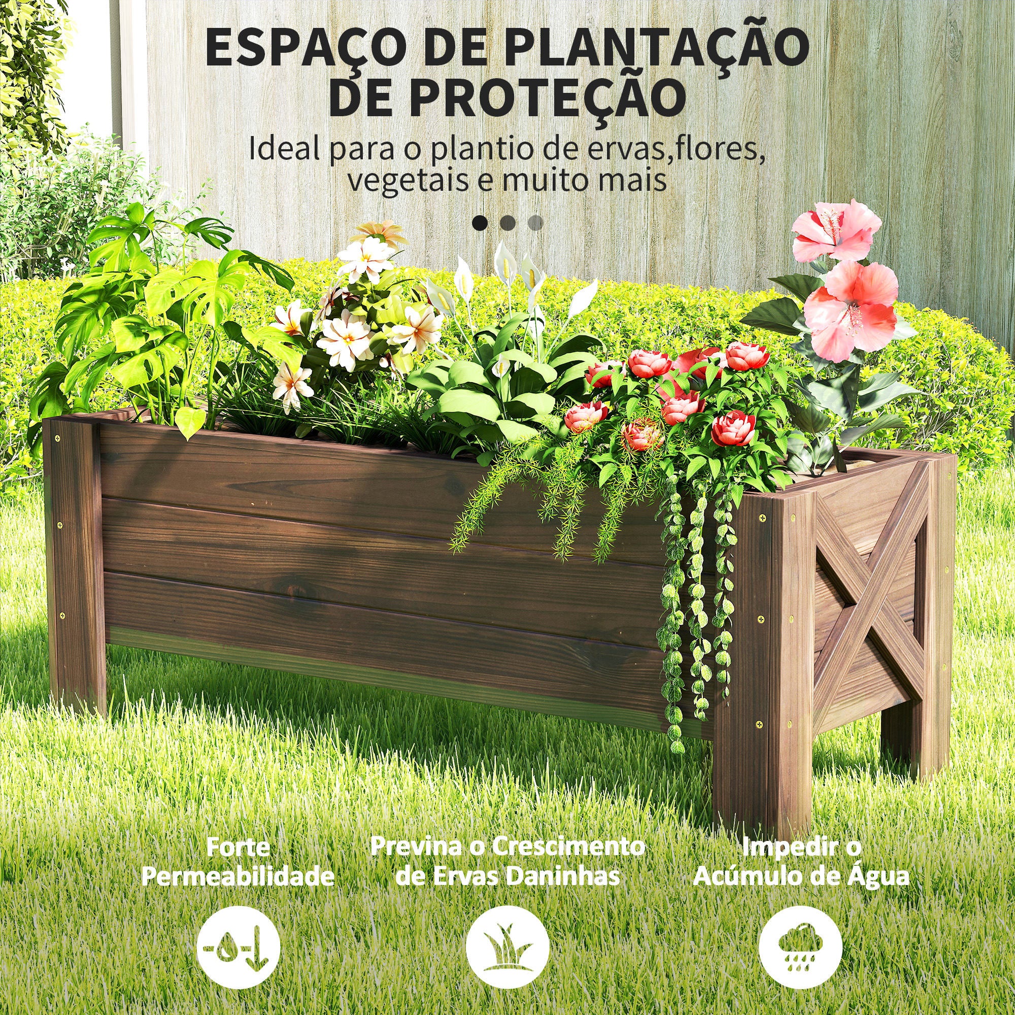 Jardineira Vertical de Madeira 100x36,5x36 cm - Cor Marrom