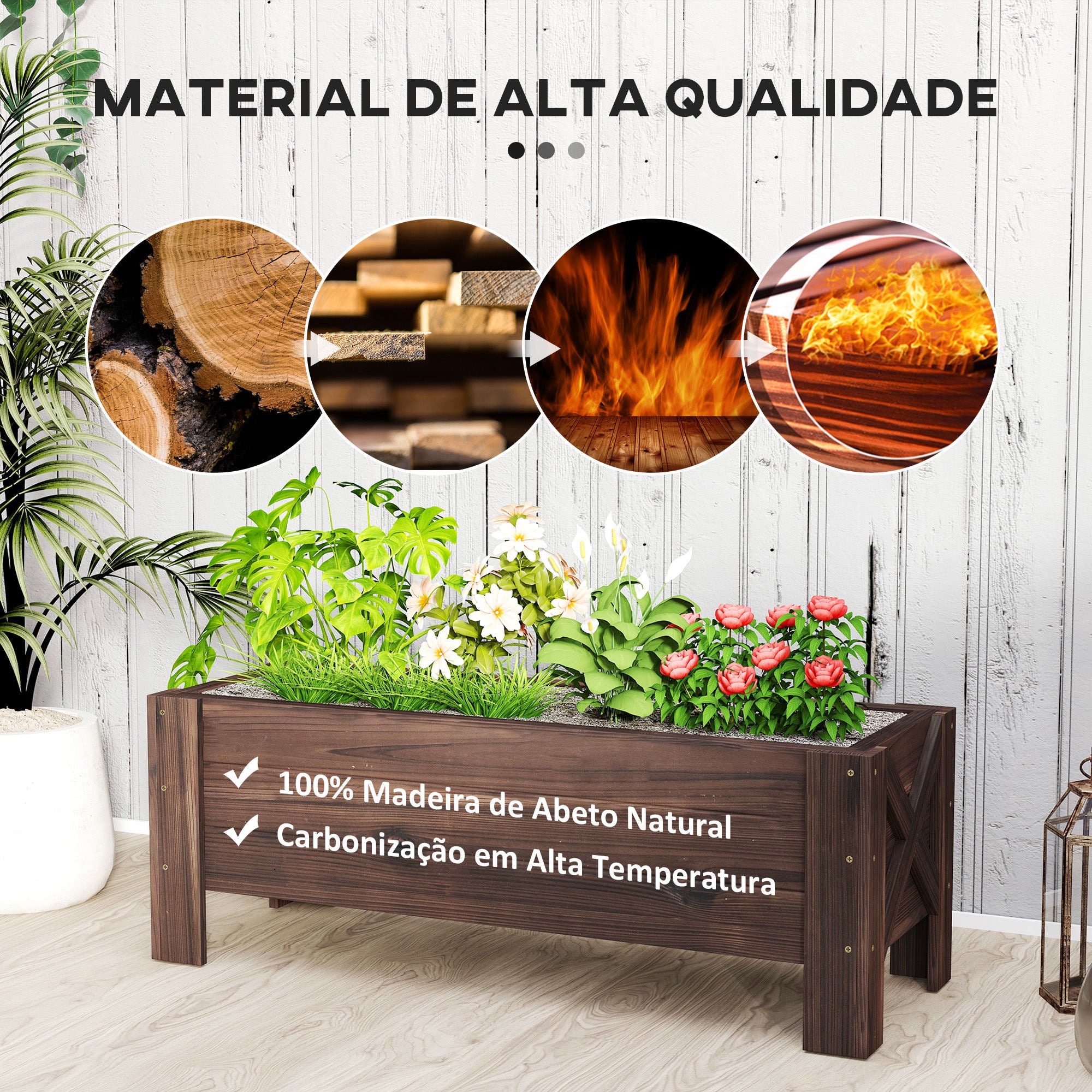 Jardineira Vertical de Madeira 100x36,5x36 cm - Cor Marrom