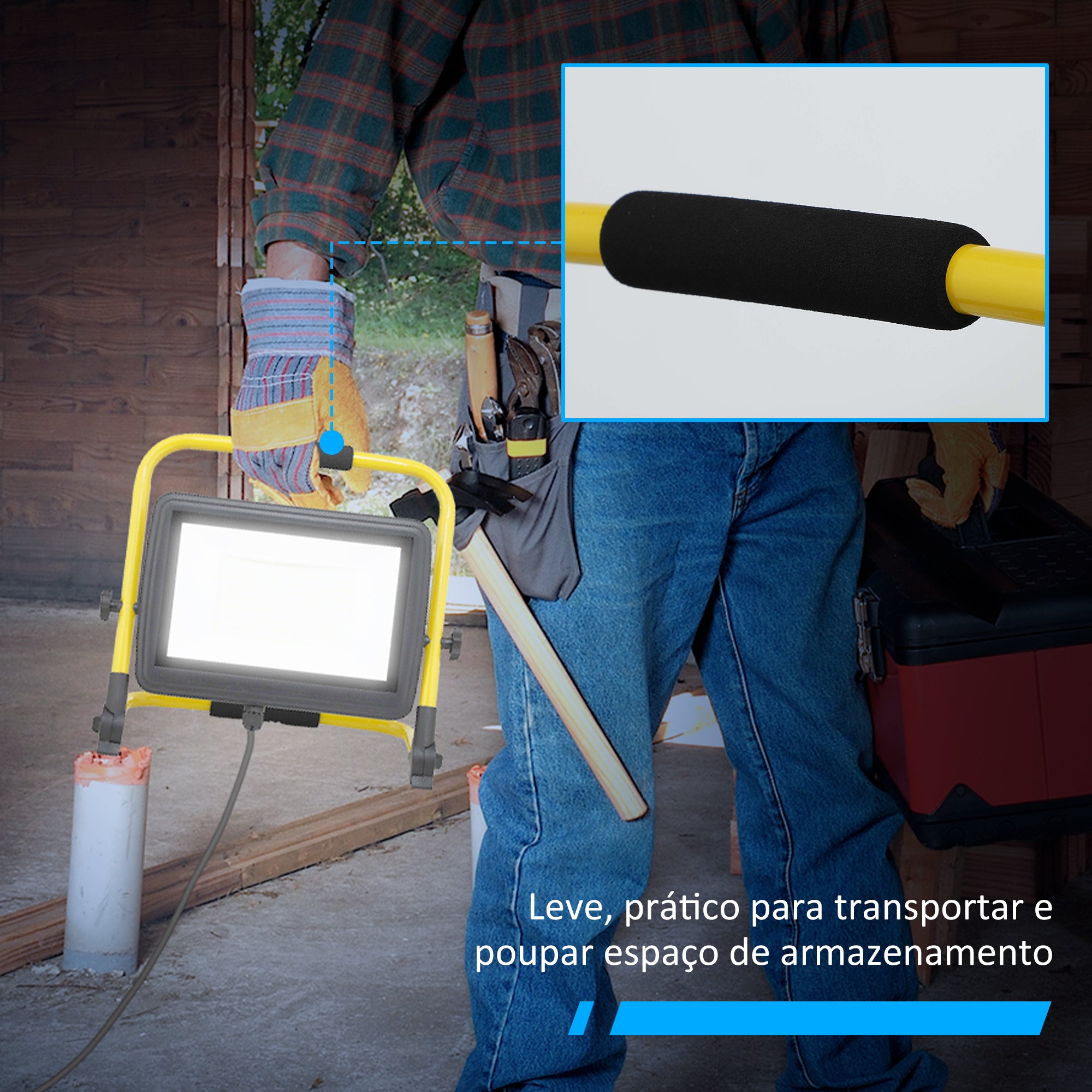 Projetor LED Recarregável 100W – 35x20x32 cm – Amarelo – Alumínio e metal