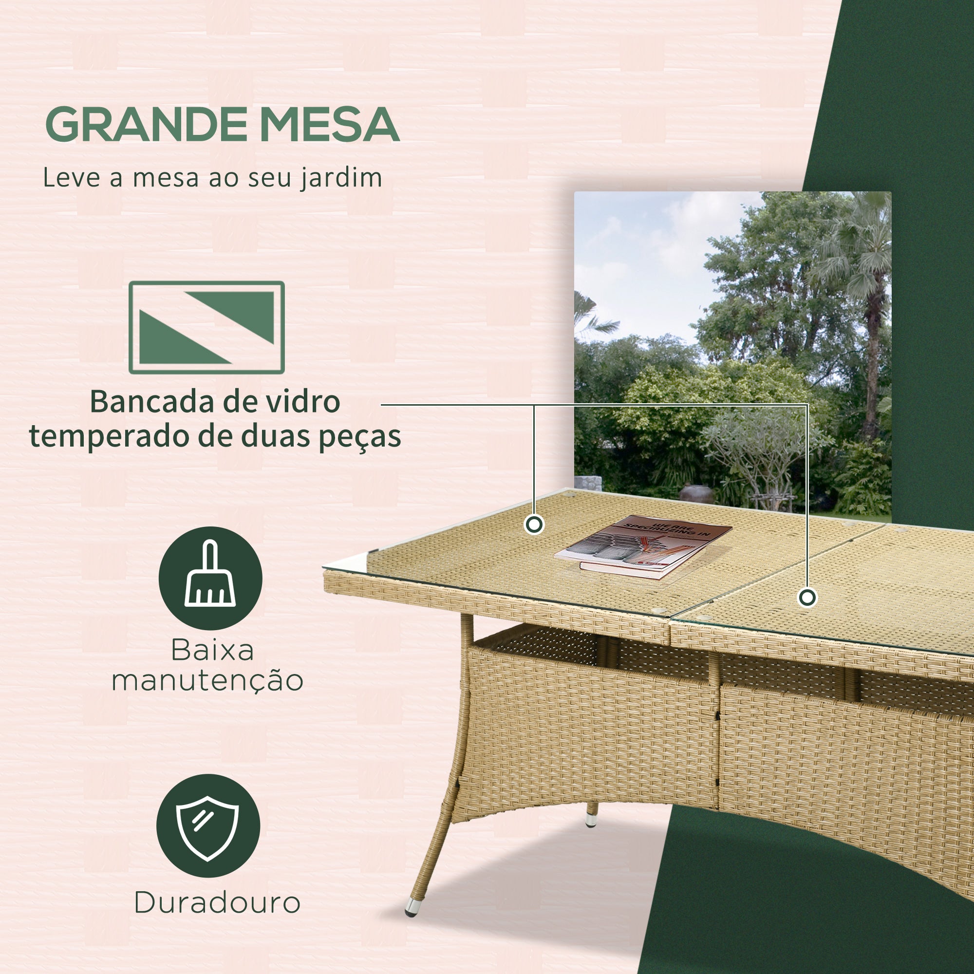 Conjunto de Móveis de Jardim 7 Peças - 160x90x75 cm - Areia e Bege