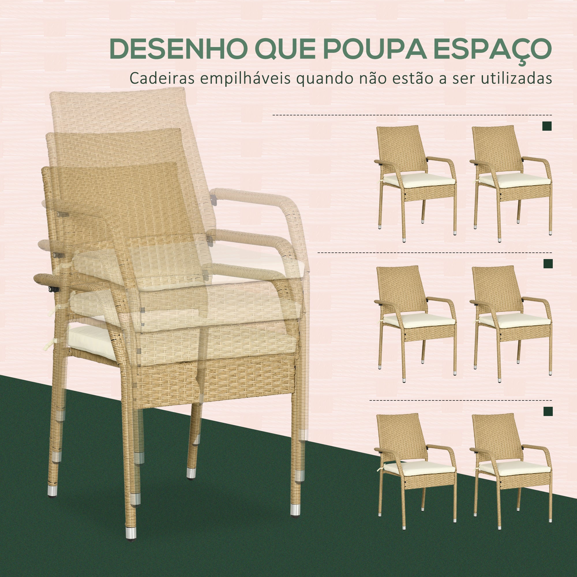 Conjunto de Móveis de Jardim 7 Peças - 160x90x75 cm - Areia e Bege