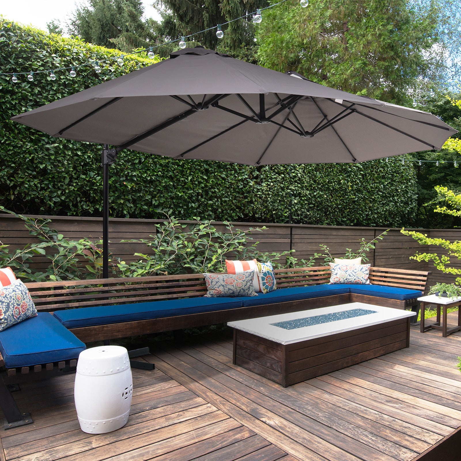 Chapéu de Sol Duplo – 270x440x250cm – Cinzento – Metal e Poliéster