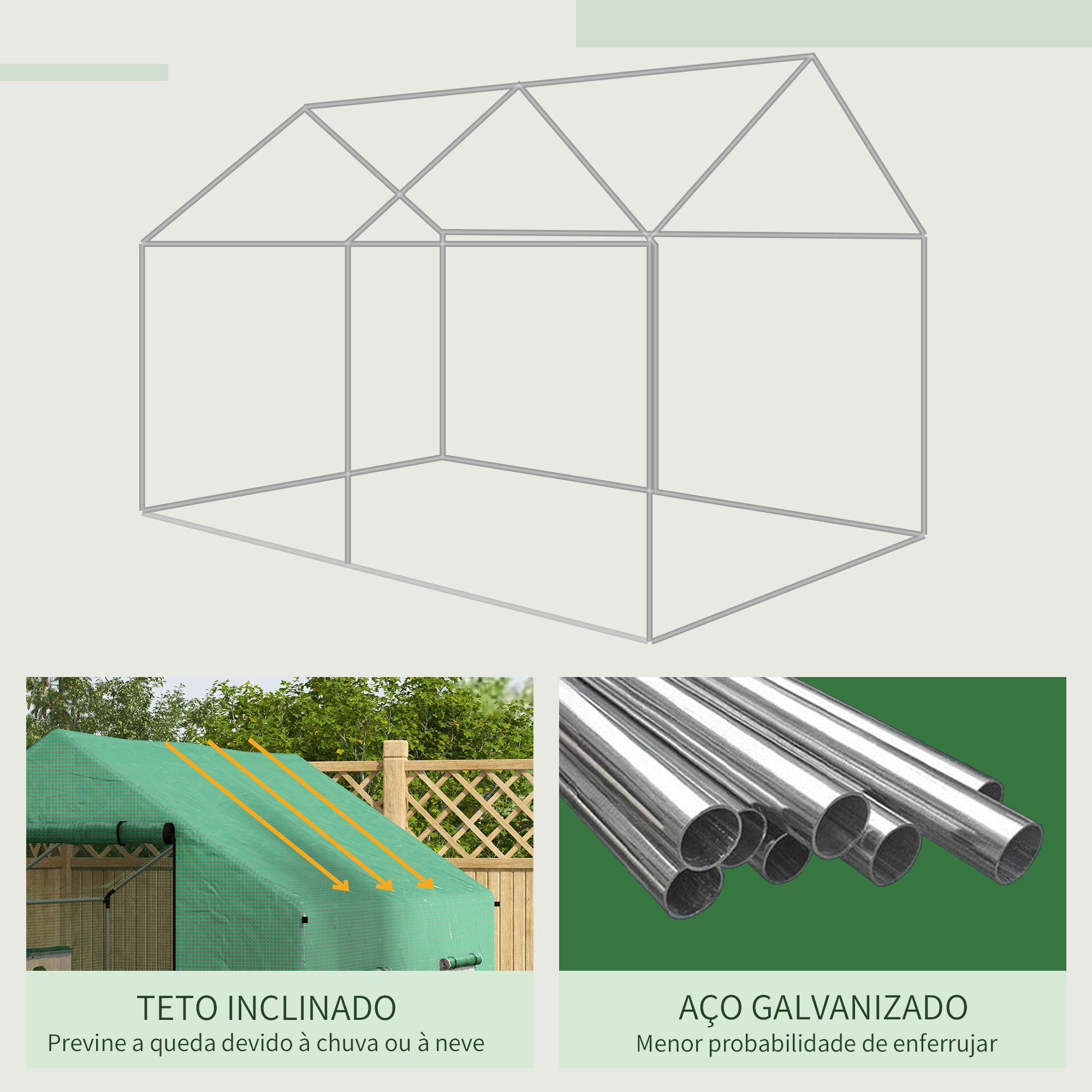 Estufa tipo Túnel – 200x300x200 cm – Verde – Aço Galvanizado