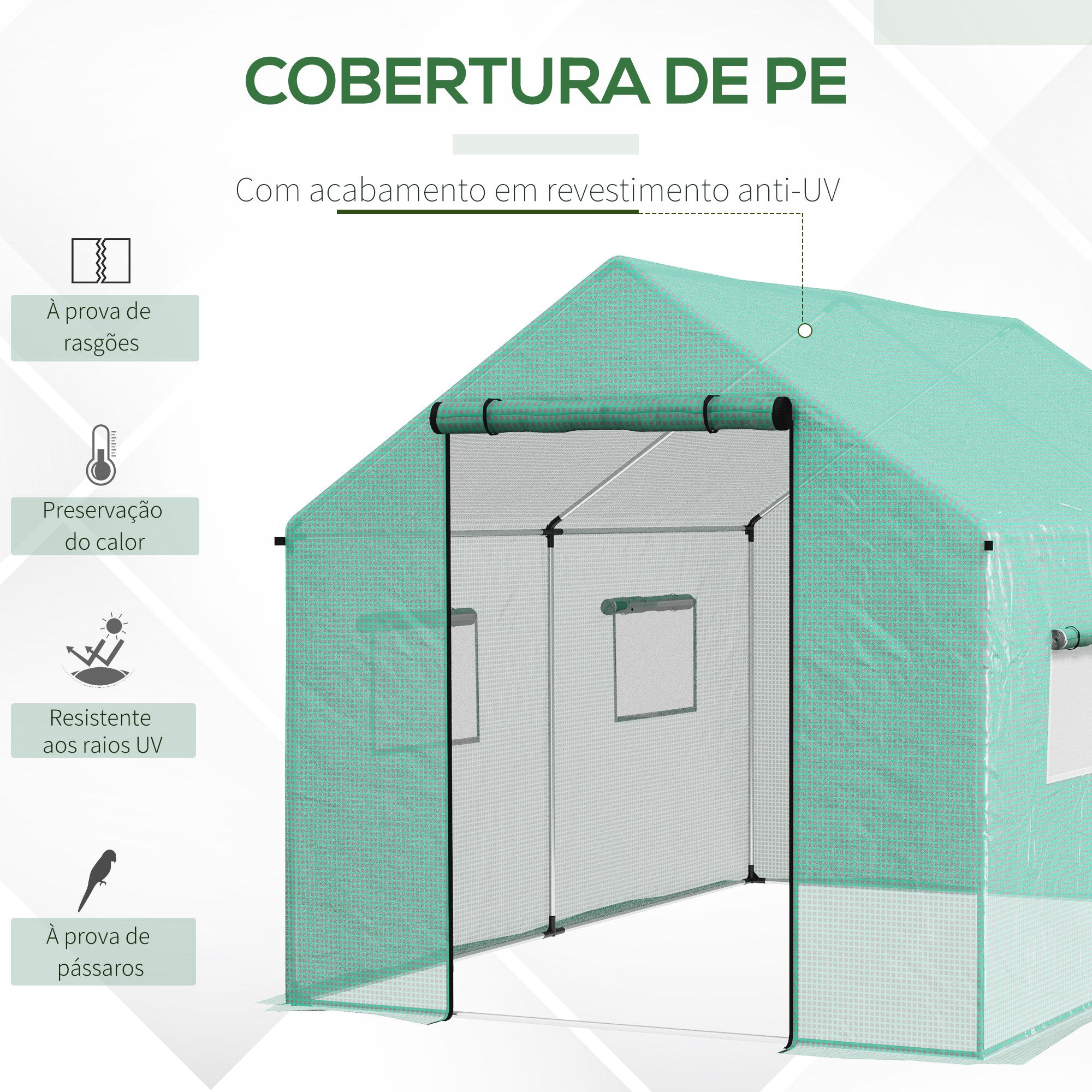 Estufa tipo Túnel – 200x300x200 cm – Verde – Aço Galvanizado