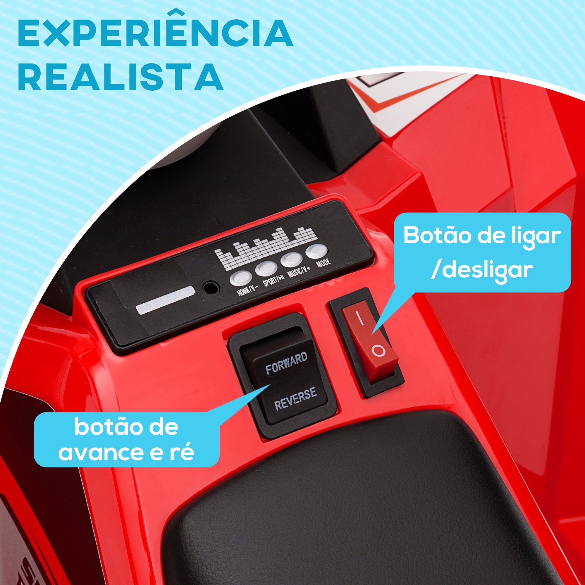 Quadriciclo Elétrico para Crianças – 106x41,5x48,5 cm – Vermelho – PP e Metal