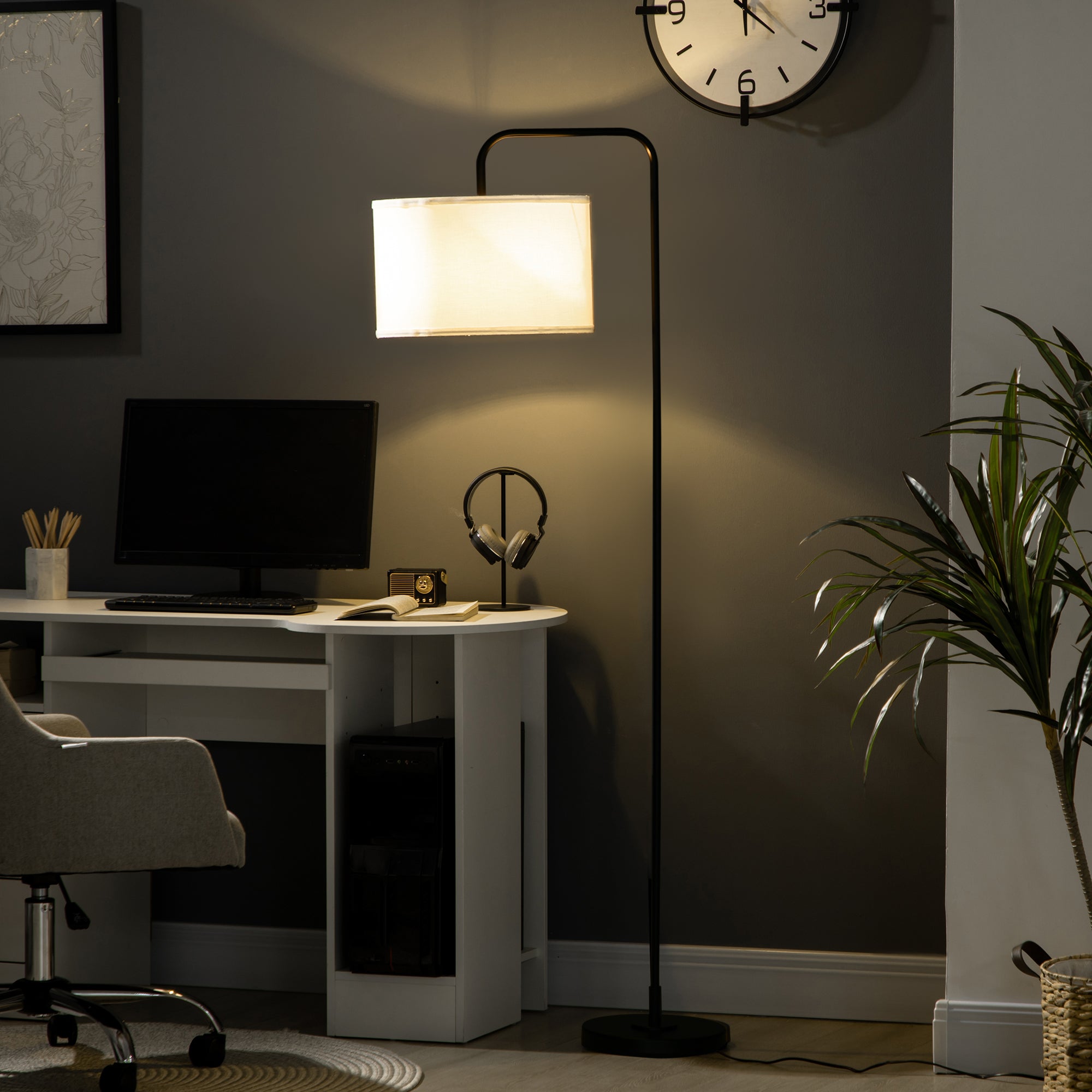 Candeeiro de Pé Moderno com Ecrã de Linho 64x38x163,5cm Branco e Preto