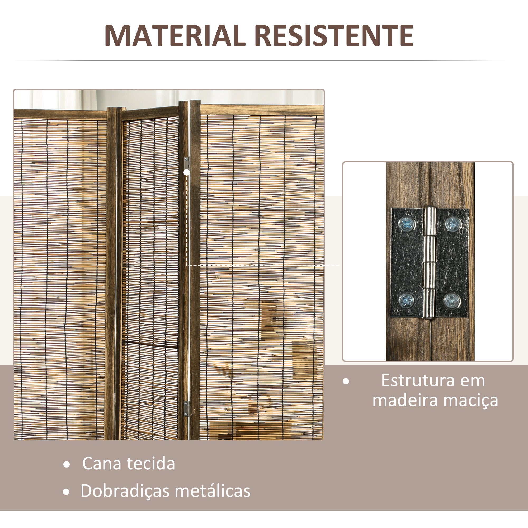 Biombo Separador de Ambientes – 160x1,8x170 cm – Madeira Carbonizada e Marrom – Madeira de Paulownia